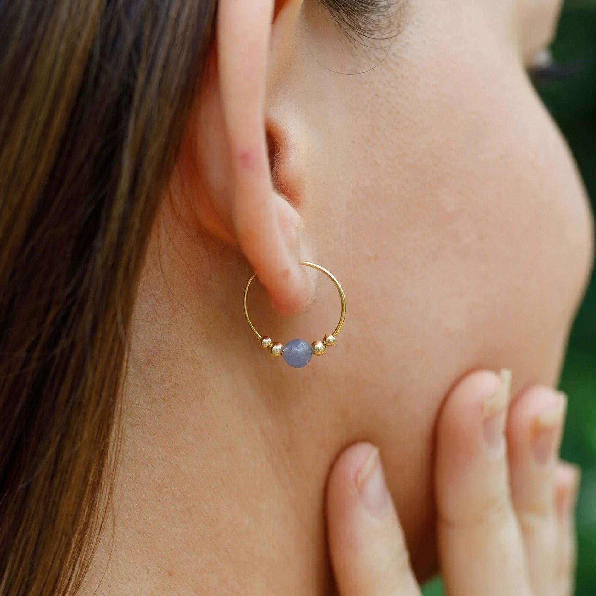 Tiny Tanzanite Gemstone Bead Hoop Earrings for Women - Dainty Sterling Silver Jewelry for Everyday Wear & Special Occasions
