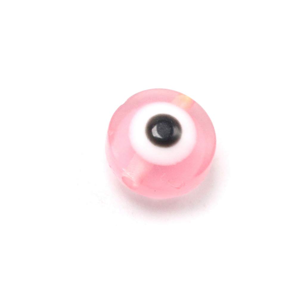 PRETYZOOM 100pcs Round Evil Eye Handmade Glass Lampwork Beads - Charms Spacer Beads for DIY Bracelets & Necklaces - Jewelry Making Supplies in Light Pink - Perfect for Boho Style & Protection Jewelry Crafts