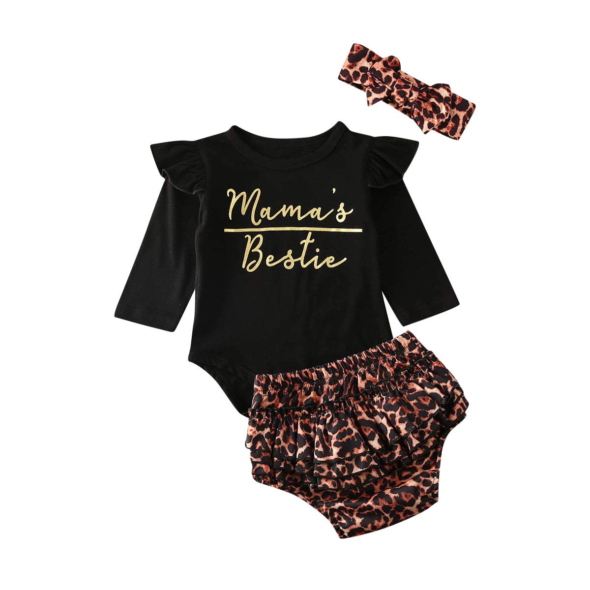 Newborn Baby Girl Outfit Set - Floral 'Mommy is My Bestie' Bodysuit Romper with Ruffle Shorts & Bows Headband | Perfect for Photoshoots, Birthday Parties & Special Occasions
