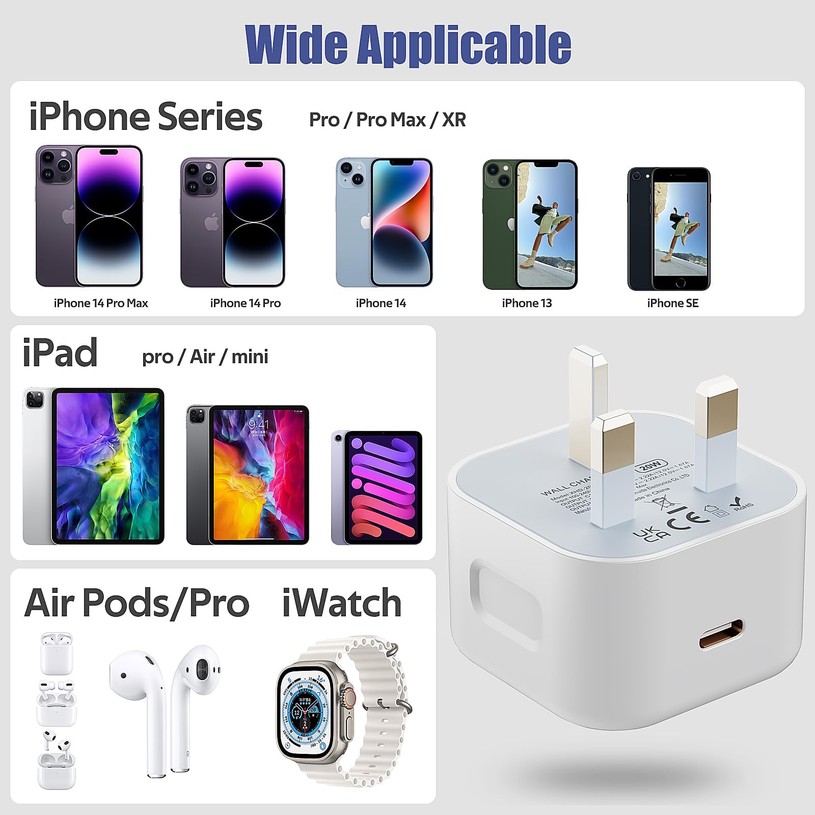 YimTinly 20W USB C to Lightning Fast Charger with 6FT Cable - Compatible with iPhone 14/13/12/11/XS/XR/SE/8 & iPad - Quick Charging Plug for Home, Office & Travel