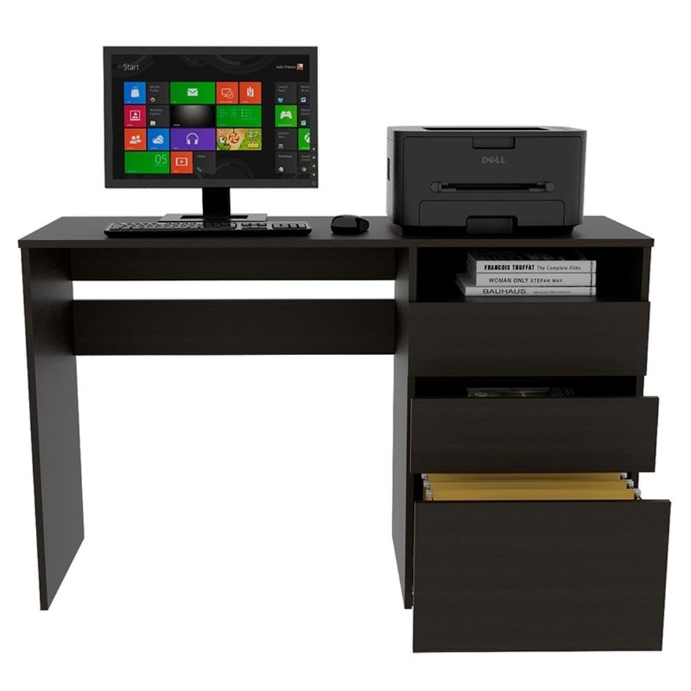 UrbanPro Modern Engineered Wood 3-Drawer Computer Desk in Black - Home Office Workstation for Small Spaces, Gaming & Study