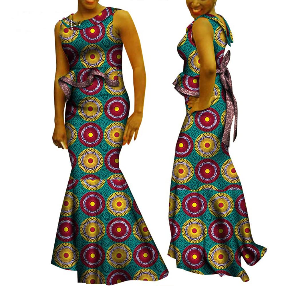 BAZINRICHE African Print Dress for Women - Sleeveless Long Maxi Dress with Vibrant Patterns, Casual & Party Wear for Summer, Beach, Weddings & Special Occasions