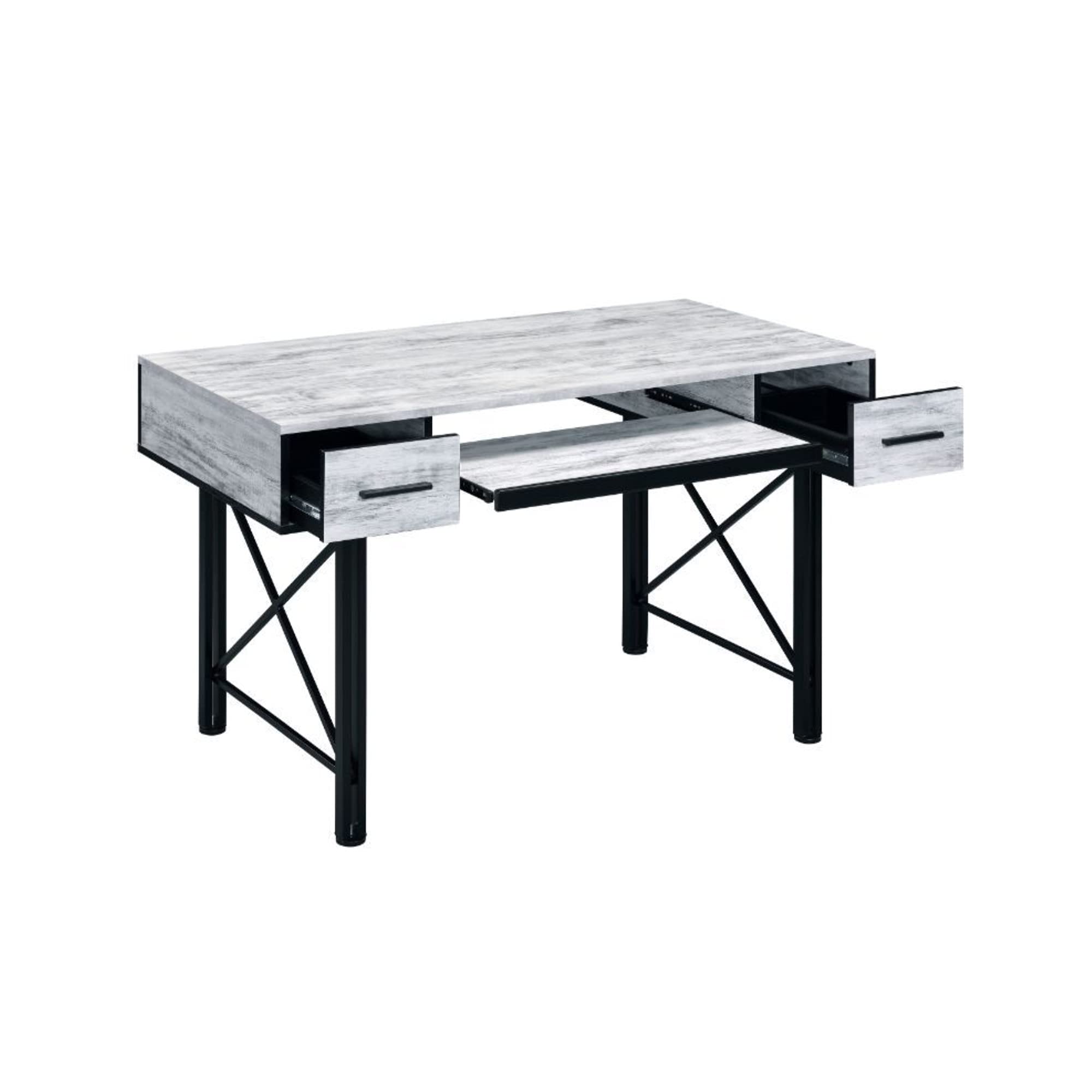 Acme Settea Wooden Computer Desk - Antique White & Black Finish - Home Office Workstation for Remote Work & Study