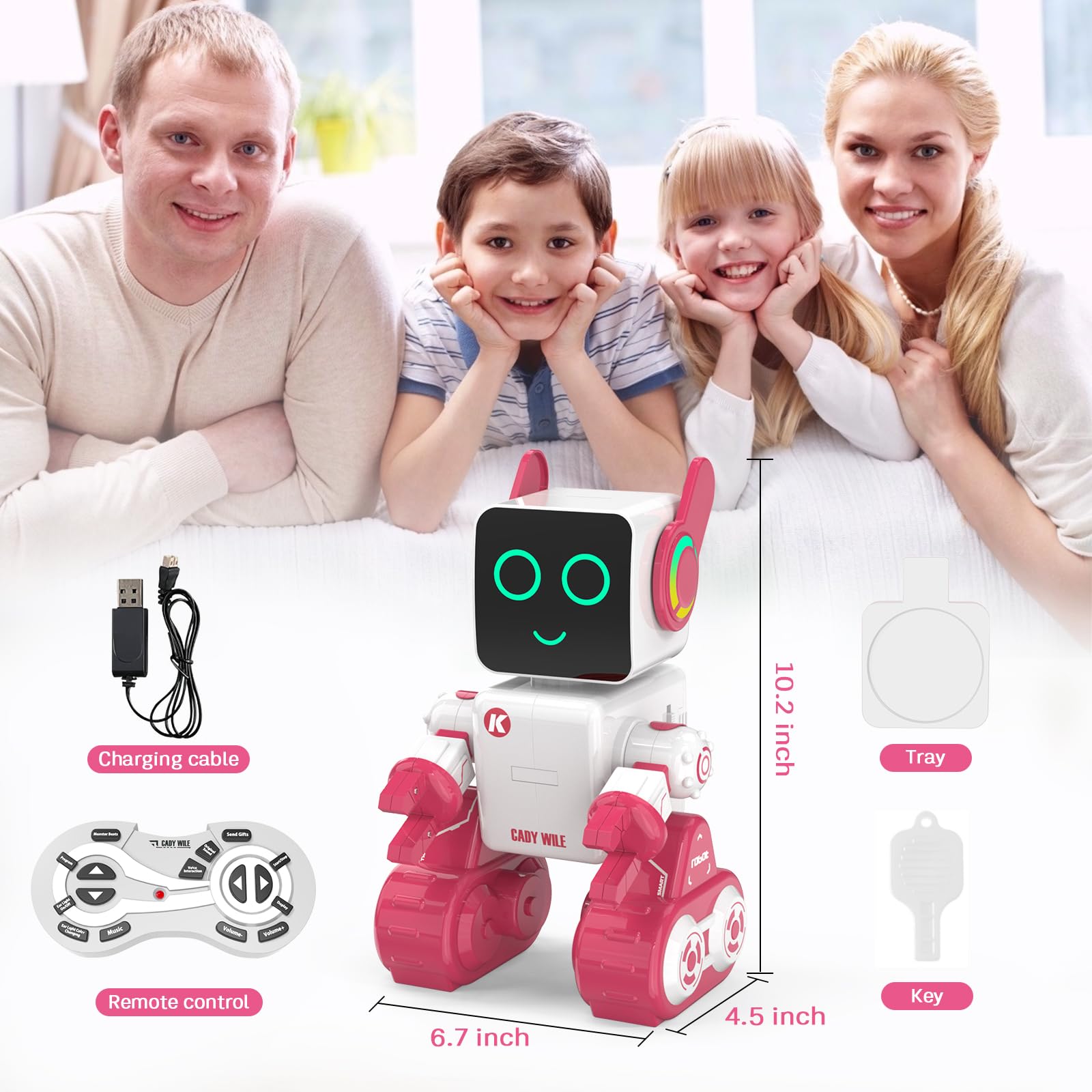 Smart Robot Toy for Kids - Programmable RC Robot with LED & Coin Bank, Perfect Gift for Boys & Girls (Pink) - Play & Learn STEM Toy