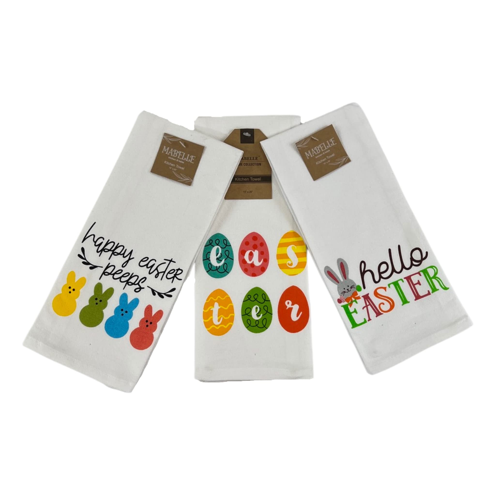 Serafina Home Easter Spring Kitchen Dish Towels - Happy Bunny Peeps Design, 100% Cotton, Cute & Colorful Kitchen Towels for Easter Decor, Spring Cleaning, and Holiday Gift Giving