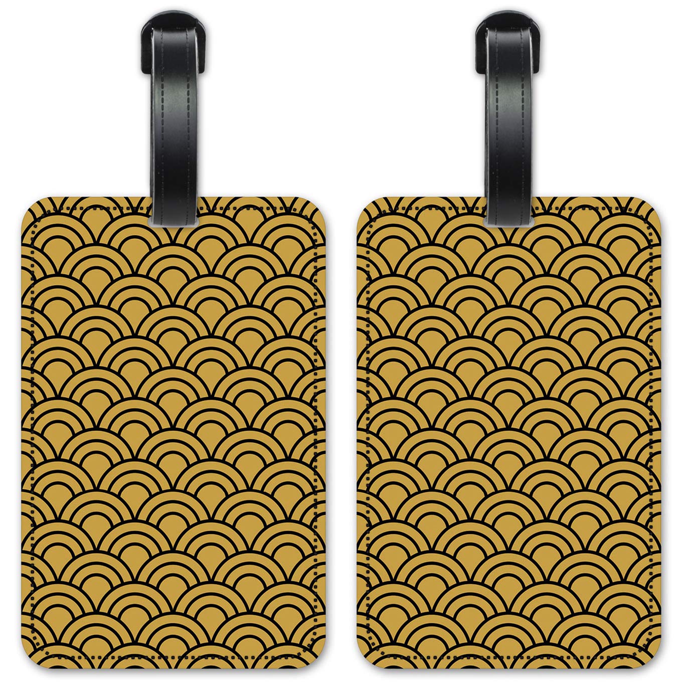 Black & Gold Half Circle Luggage ID Tags - Set of 2 Personalized Suitcase Identification Cards for Travel, Business Trips & Vacation (Durable & Stylish)
