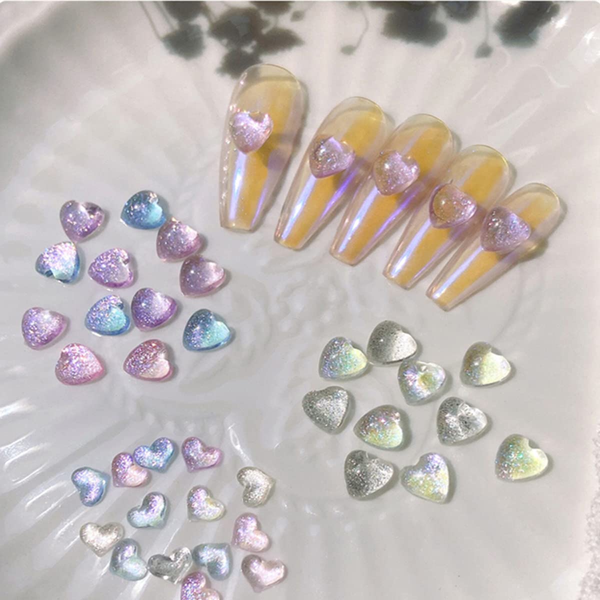 3D Heart Nail Charms 80PCS - Acrylic Rhinestone Nail Art Decorations, Shining Starry Design DIY Manicure Tips for Women Girls, Valentine's Day Bridal Party Nail Jewelry