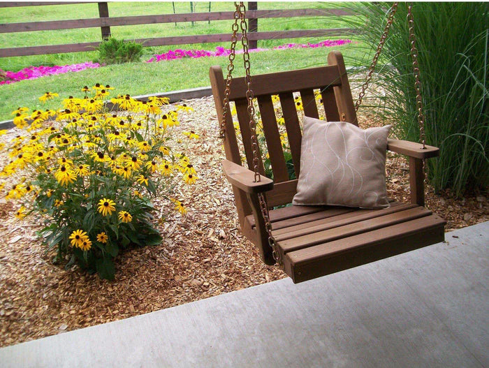 Regallion 2' Traditional Wooden Porch Swing Chair - Outdoor Hanging Swing for Garden, Patio, Deck - Perfect for Relaxing & Lounging