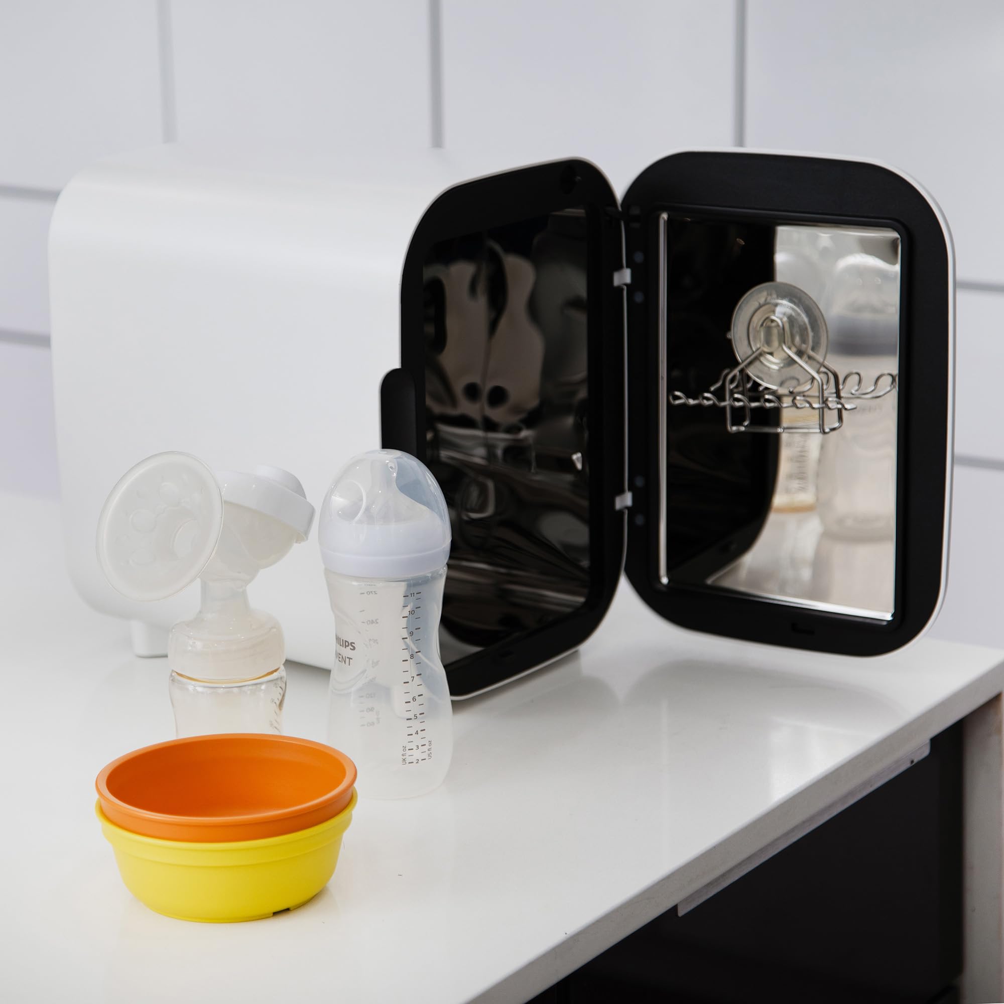 WABI UV LED 3-in-1 Sanitizer & Dryer MINI Box - Disinfect, Dry & Store Baby Bottles, Pacifiers, Electronics & More | Mercury-Free Touch Control | Smart Storage Mode (Fits 4-6 Bottles) | Perfect for Nursery, Kitchen & Travel