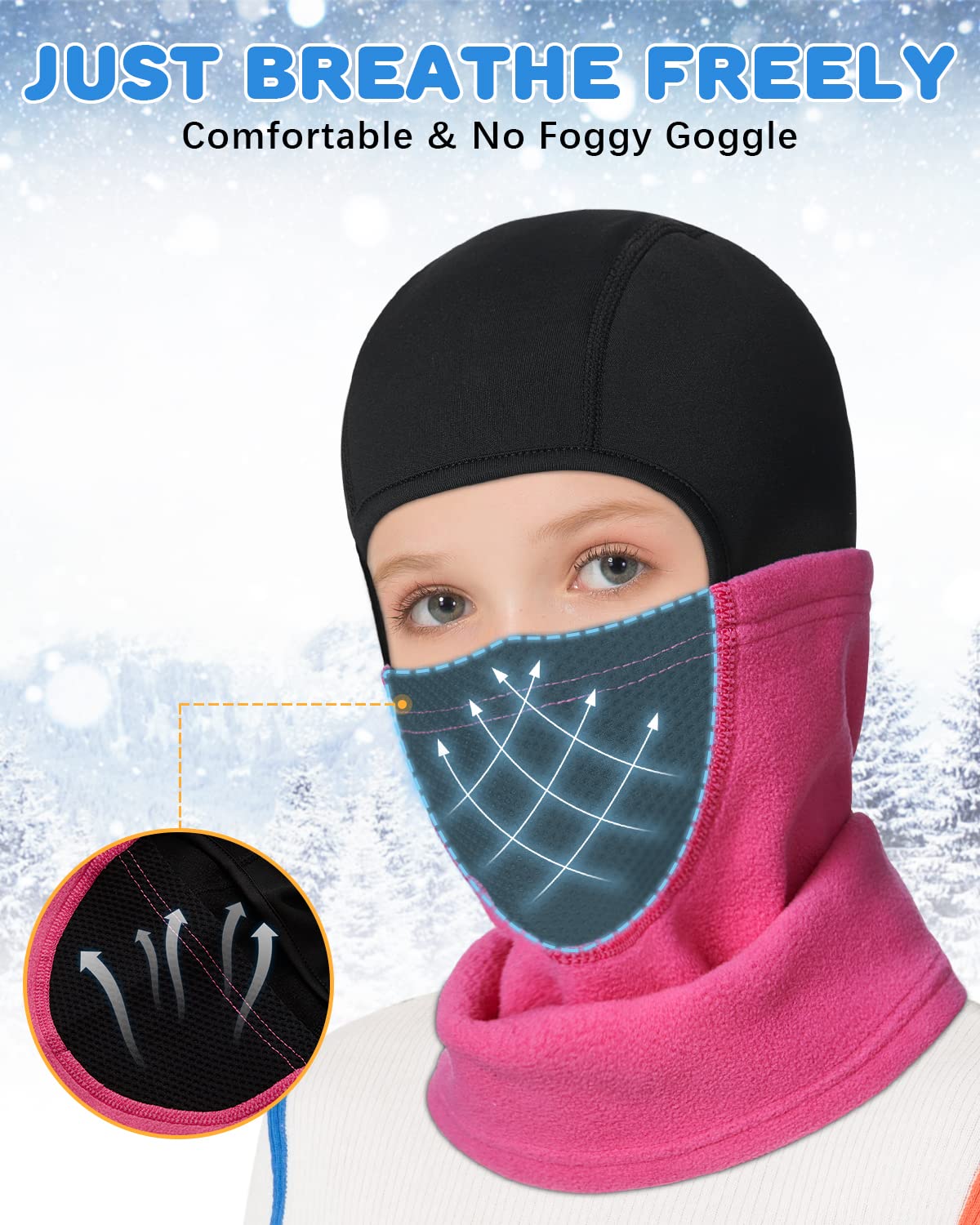 Kids Fleece Balaclava Ski Mask - Winter Helmet Liner & Face Cover for Boys & Girls - Cold Weather Snow Hat for Skiing, Snowboarding & Outdoor Activities