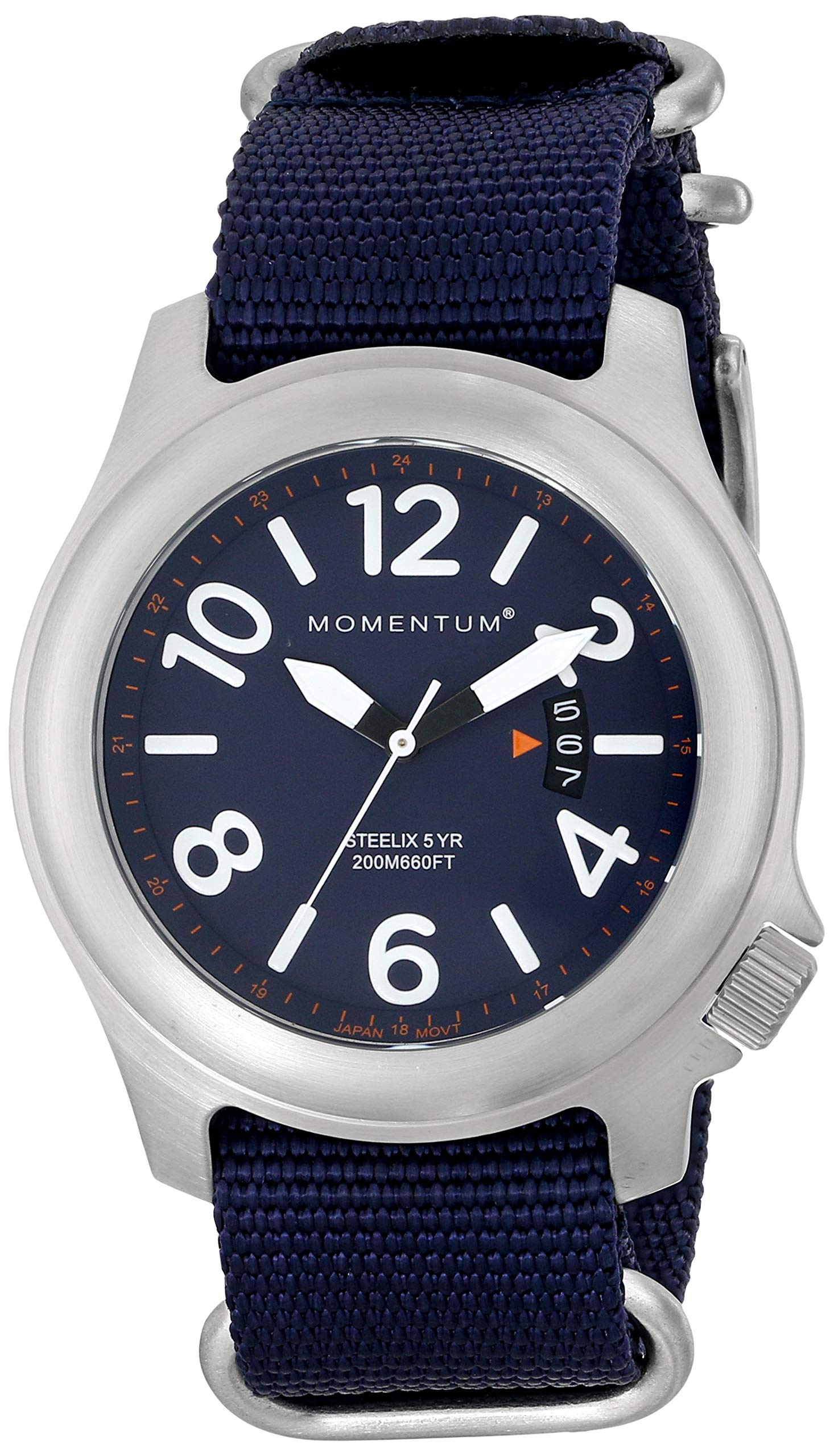 Momentum Steelix Nylon Adventure Watch for Men - Japanese Movement Analog Sports Watch, 200M Water Resistant Stainless Steel Diving Watch (Blue) | Perfect for Outdoor Activities, Hiking, Swimming & Daily Wear - Model 1M-SP74U7U