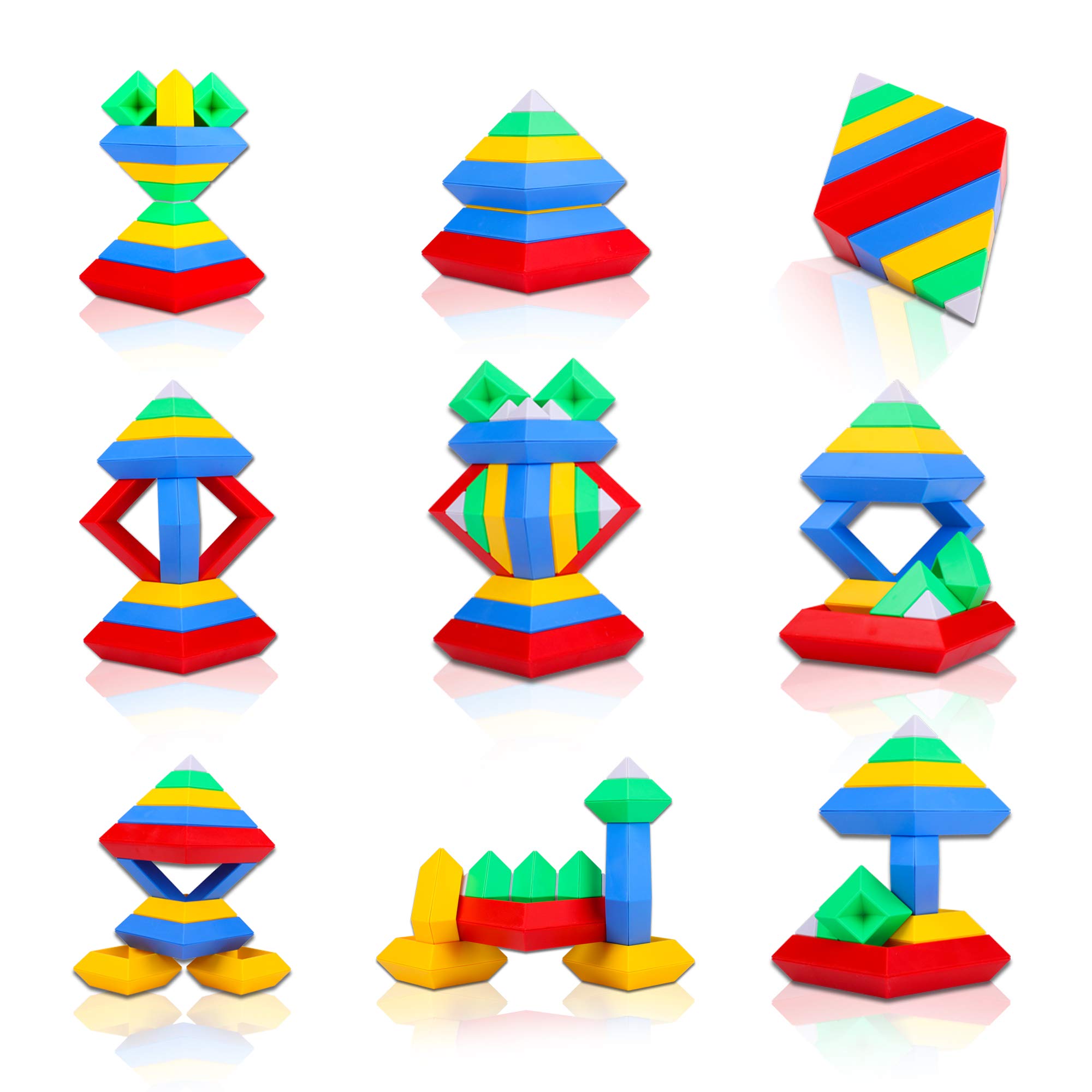 60-Piece 3D Pyramid Building Blocks Set - STEM Educational Stacking Toys for Kids Ages 4+ | Creative Geometric Learning Toys for Preschool Boys & Girls | Perfect for Classroom, Homeschool & Playroom STEM Activities