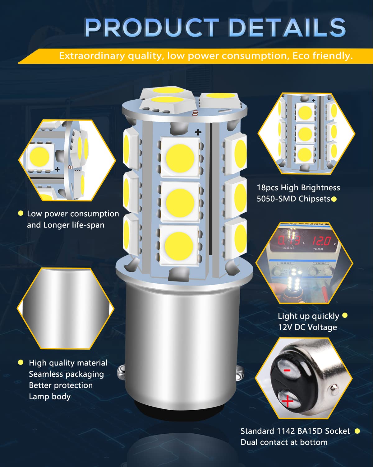 UNXMRFF Super Bright 1142 BA15D LED Bulbs - 1178 LED 5050 18-SMD White 1076 Bulb Replacement for 12V RV, Travel Trailer, Boat & Camper Interior Lights (Pack of 10) - Perfect for Ceiling Dome Lighting, Nighttime Visibility & Energy-Efficient Illumination