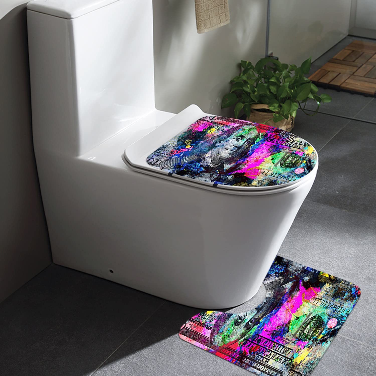 GUBIYU 3-Piece Flannel Bathroom Rug Set - Soft Non-Slip Absorbent Bath Mat with Backing Pad, Contour Rug & Toilet Lid Cover - Rainbow Design for Men's Room Decor - Perfect for Bathroom, Shower & Vanity Areas