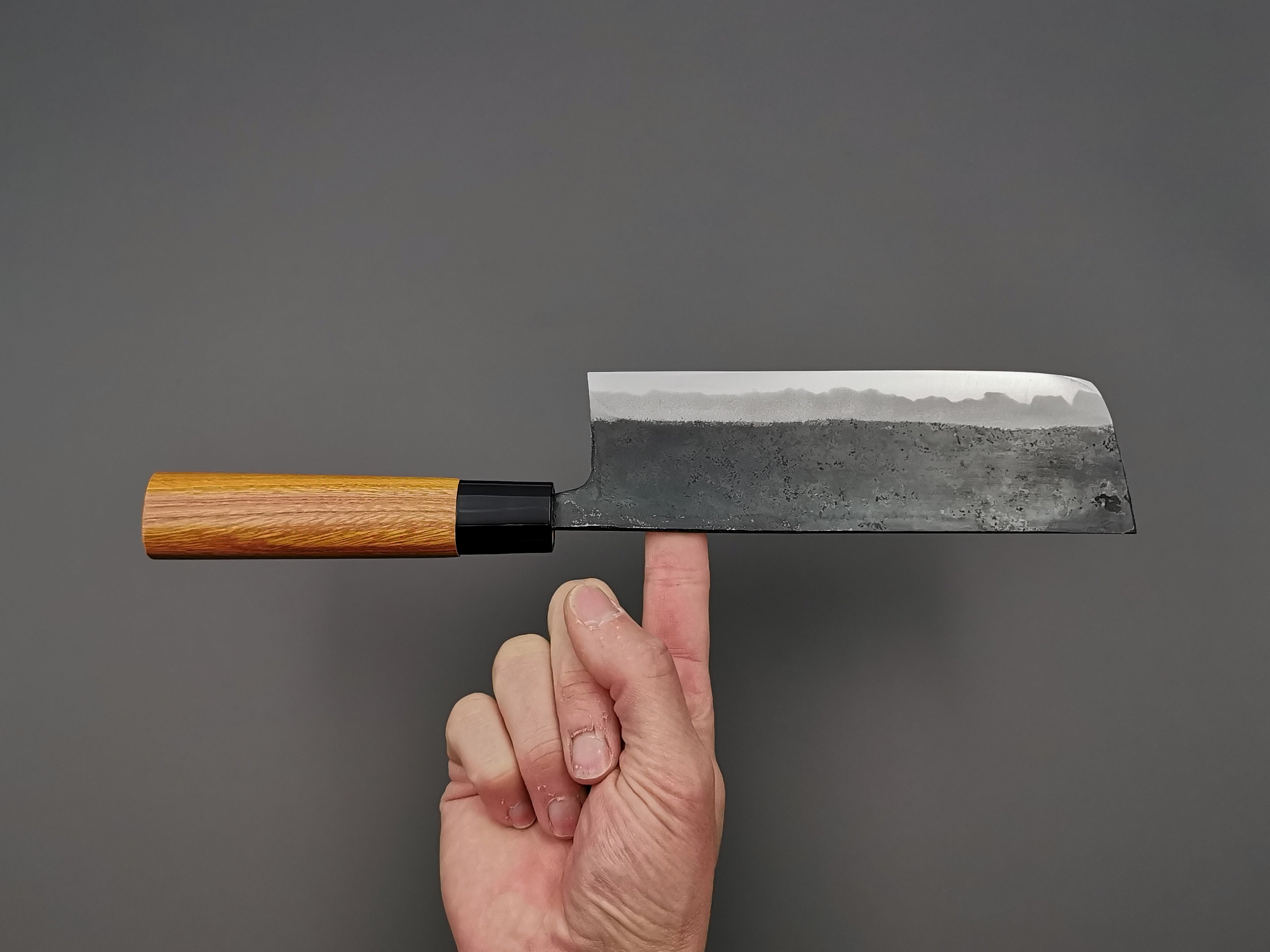 Premium Japanese Aogami Kurouchi Nakiri Knife by Kyohei Shindo - High Carbon Steel Kitchen Knife for Professional Chefs & Home Cooking - Perfect for Slicing Vegetables, Herbs & Sushi Prep