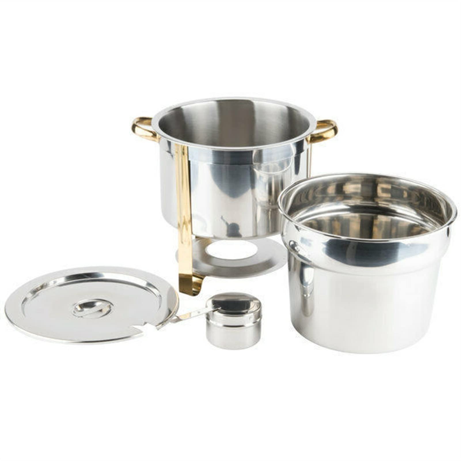 ALIDAM 11 Qt. Stainless Steel Chafing Dish Buffet Set with Gold Accent - Round Soup Warming Tray for Catering, Buffets & Party Food Service - Perfect for Weddings, Banquets & Events