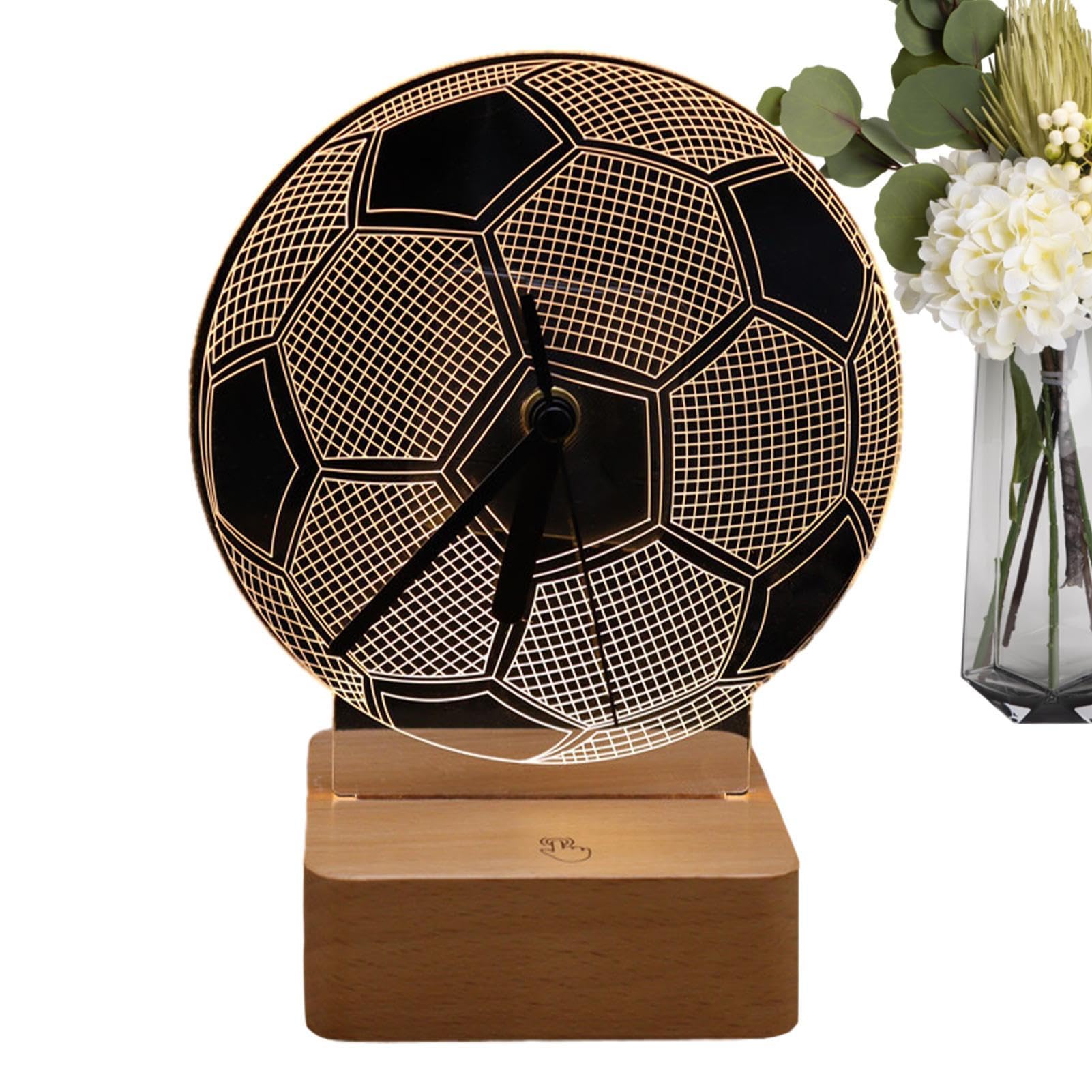 Soccer Ball Night Light for Bedroom - Acrylic Football LED Lamp with Wooden Base & Touch Control, Perfect for Kids Room Decor, Sports Theme Lighting, and Gift Ideas