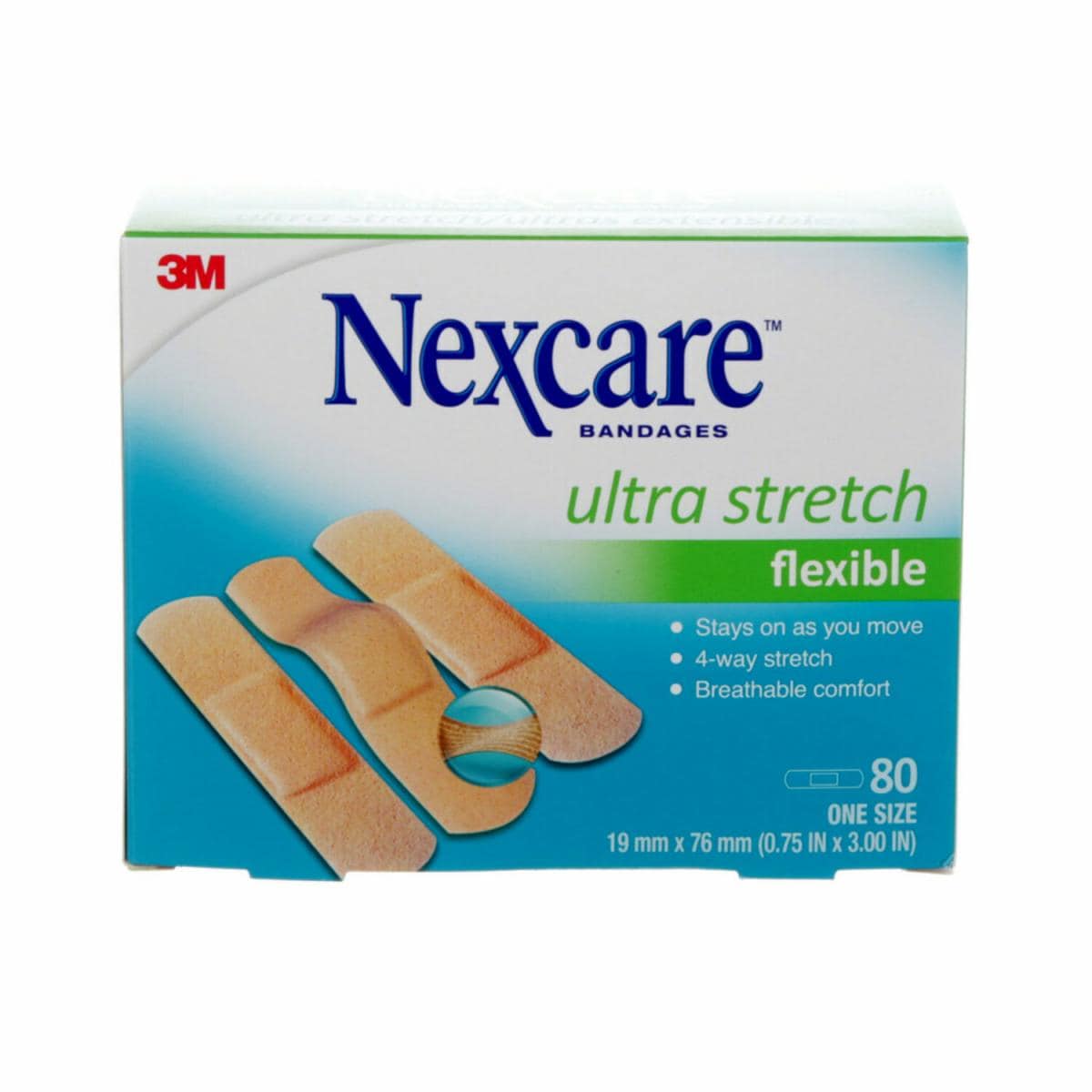 3M Nexcare™ Ultra Stretch Bandages - 80 Count Pack | Flexible & Breathable Adhesive Bandages for Wound Care | First Aid for Active Lifestyles, Sports & Outdoor Activities