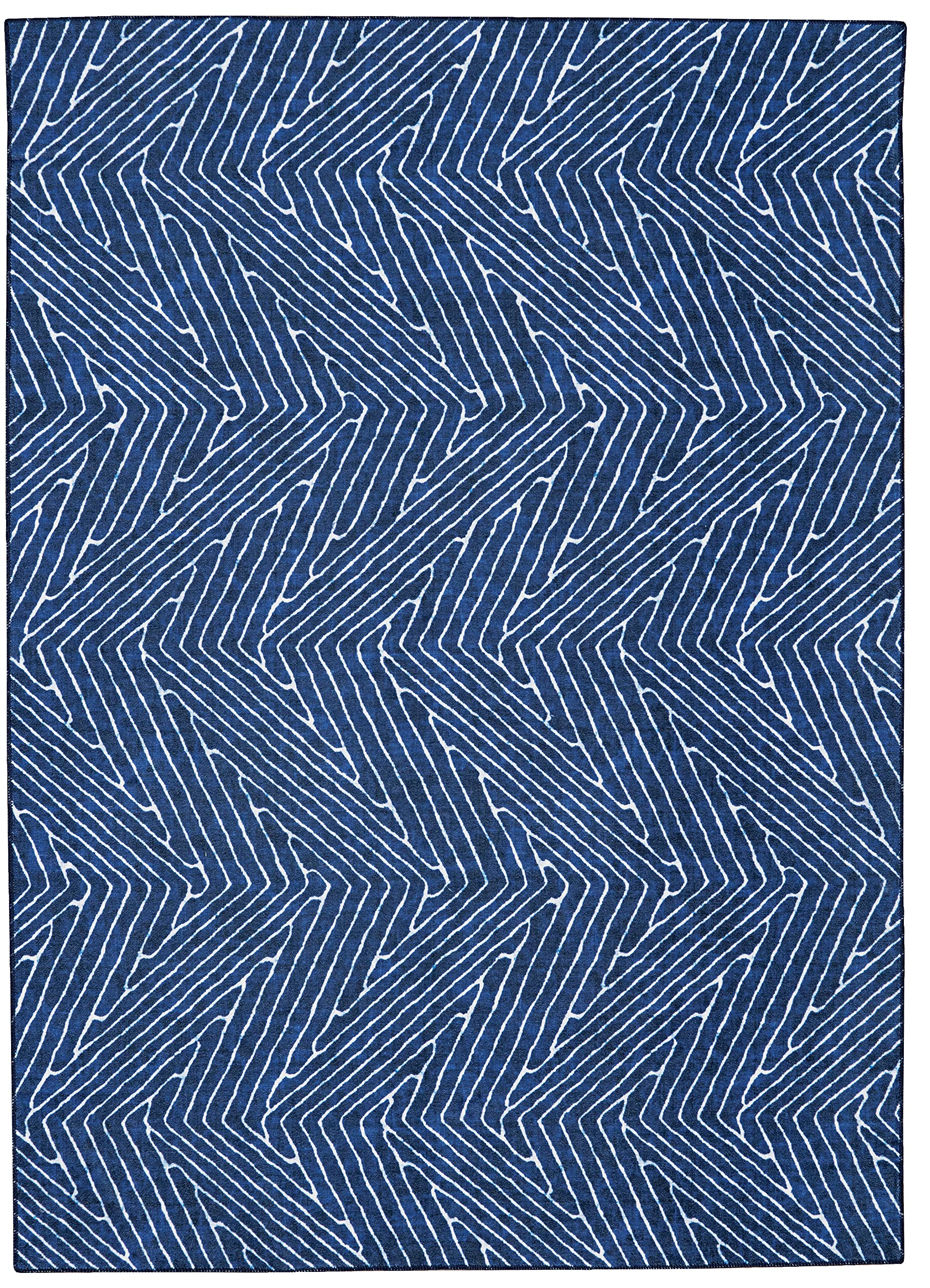 Linon Home Decor Washable Area Rug 5' x 7' - Varishna Blue & Ivory Indoor/Outdoor Rug for Living Room, Bedroom, Patio - Machine Washable & Stain Resistant