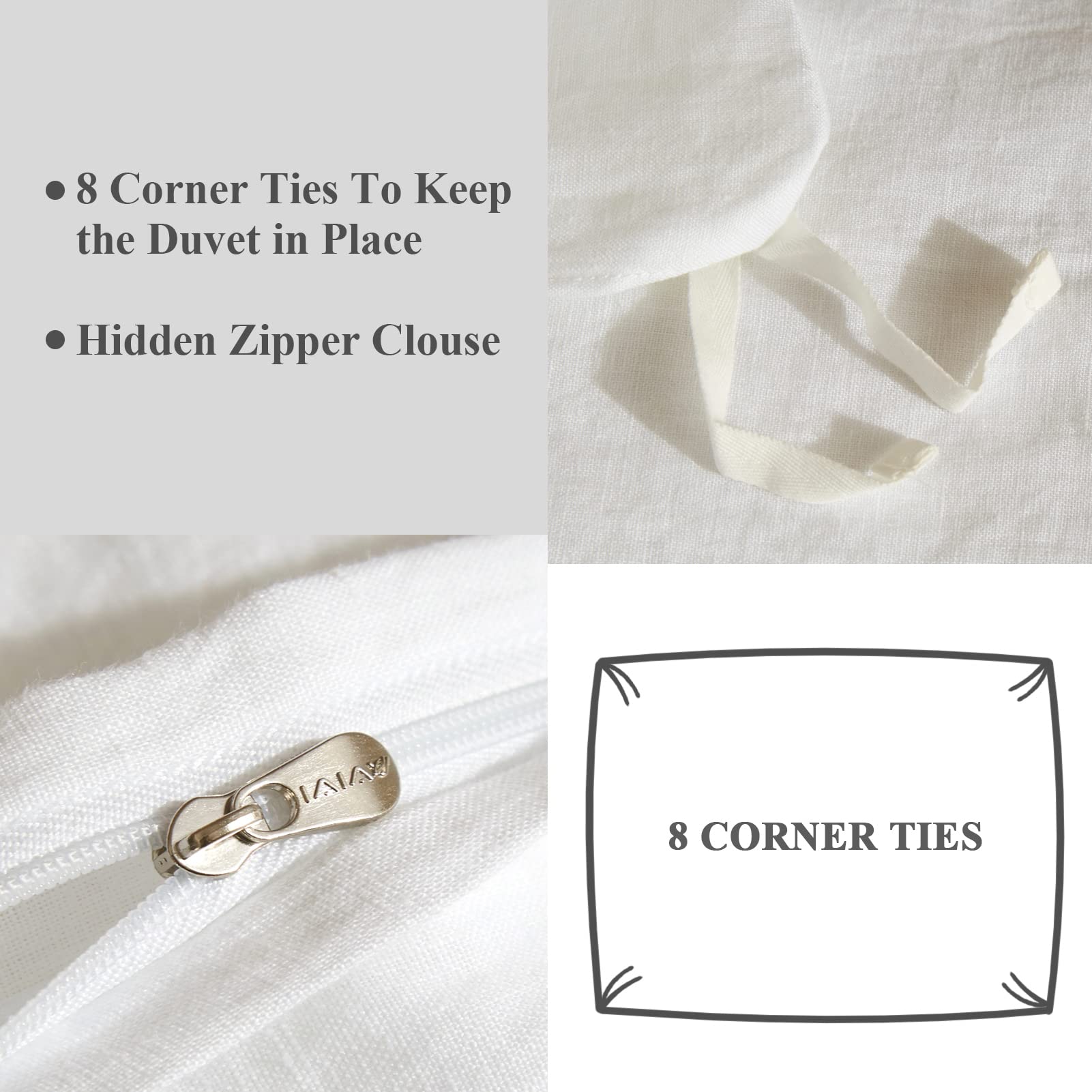 Ivellow 100% Pure Washed French Flax Linen King Duvet Cover Set - 3 Piece White Breathable Cooling Bedding (Duvet Cover + 2 Pillow Shams) | Soft Moisture Wicking Fabric for All-Season Comfort | Perfect for Master Bedroom, Guest Room & Vacation Homes
