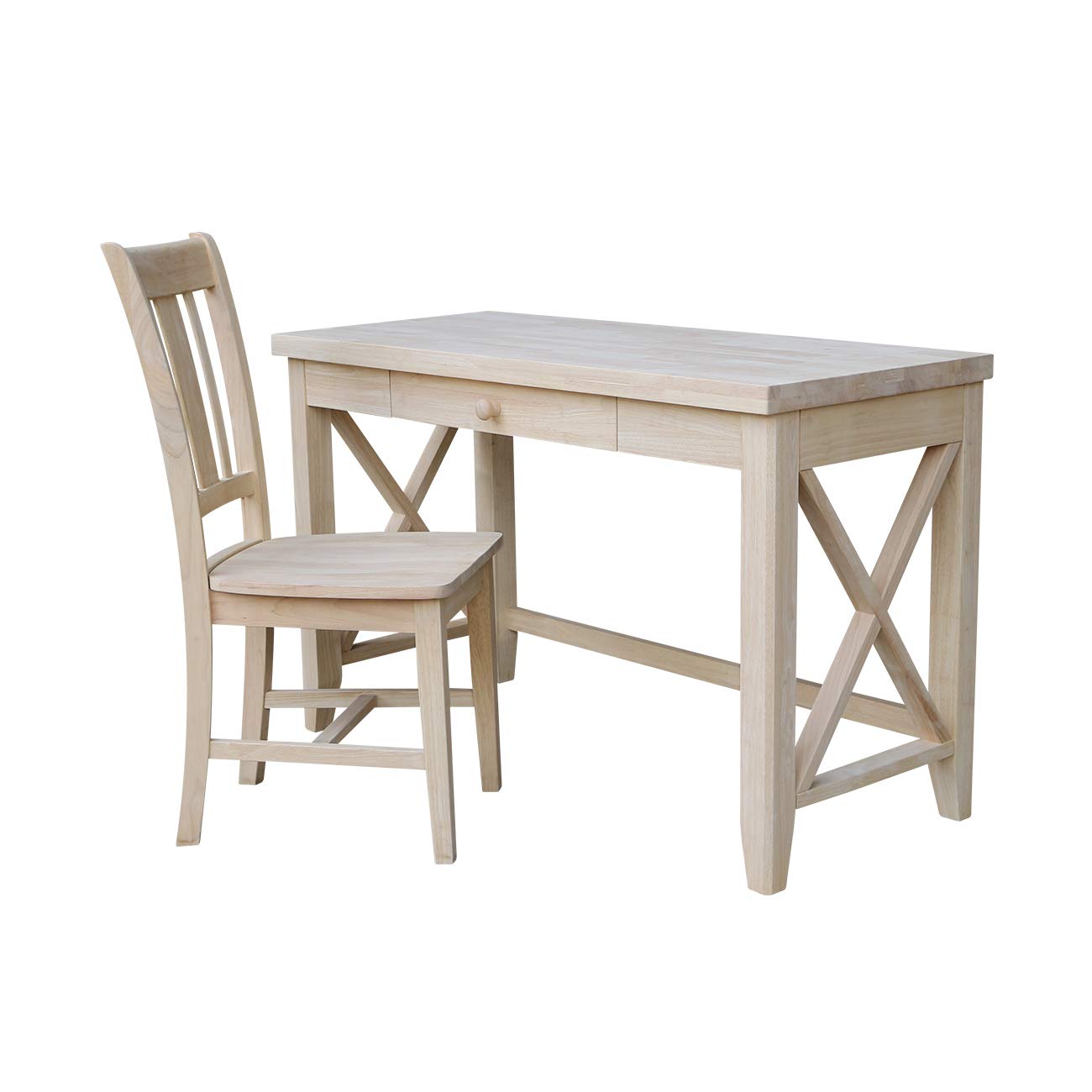 International Concepts Hampton Desk With Chair, Unfinished Wooden Office Furniture - Perfect for Home Office, Study Room & Workspace
