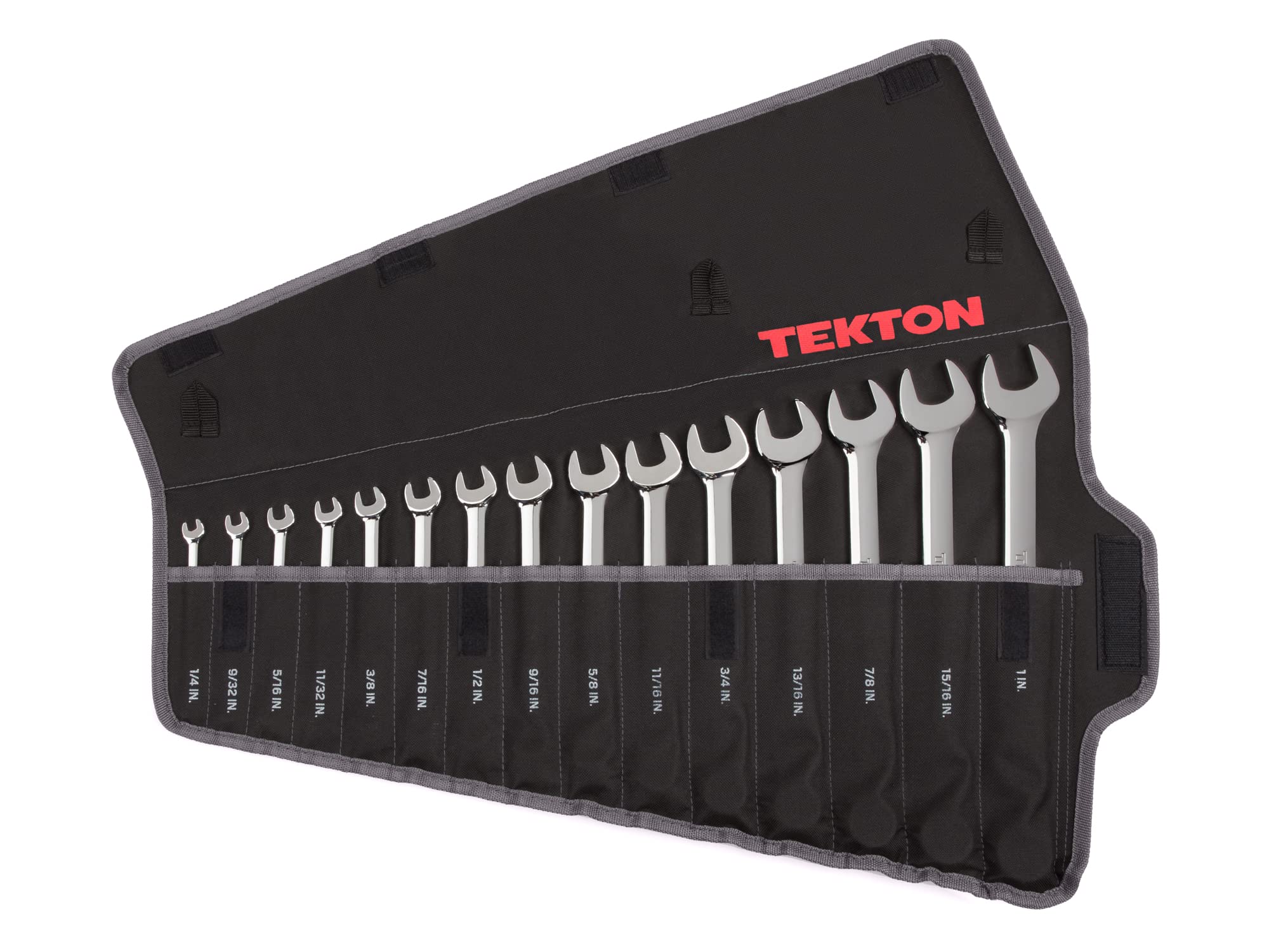 TEKTON 15-Piece Combination Wrench Set (1/4-1 Inch) with Pouch - WRN03293 | Perfect for Automotive Repair, DIY Projects & Home Maintenance