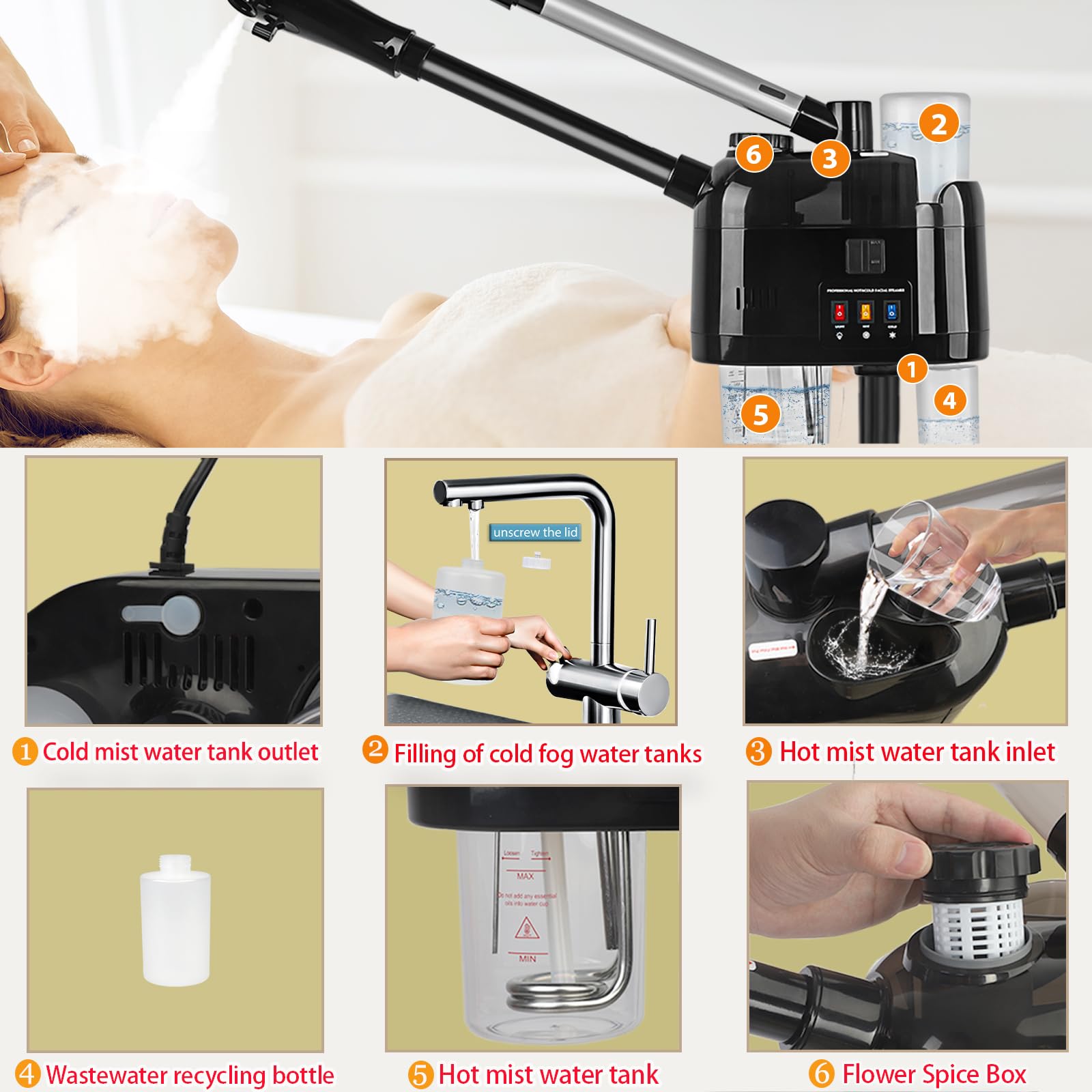 Professional Hot & Cold Facial Steamer for Estheticians - Portable Wheeled Facial Steamer Machine for Deep Pore Cleansing & Spa Treatments - Perfect for Salon, Spa & Home Skincare Use
