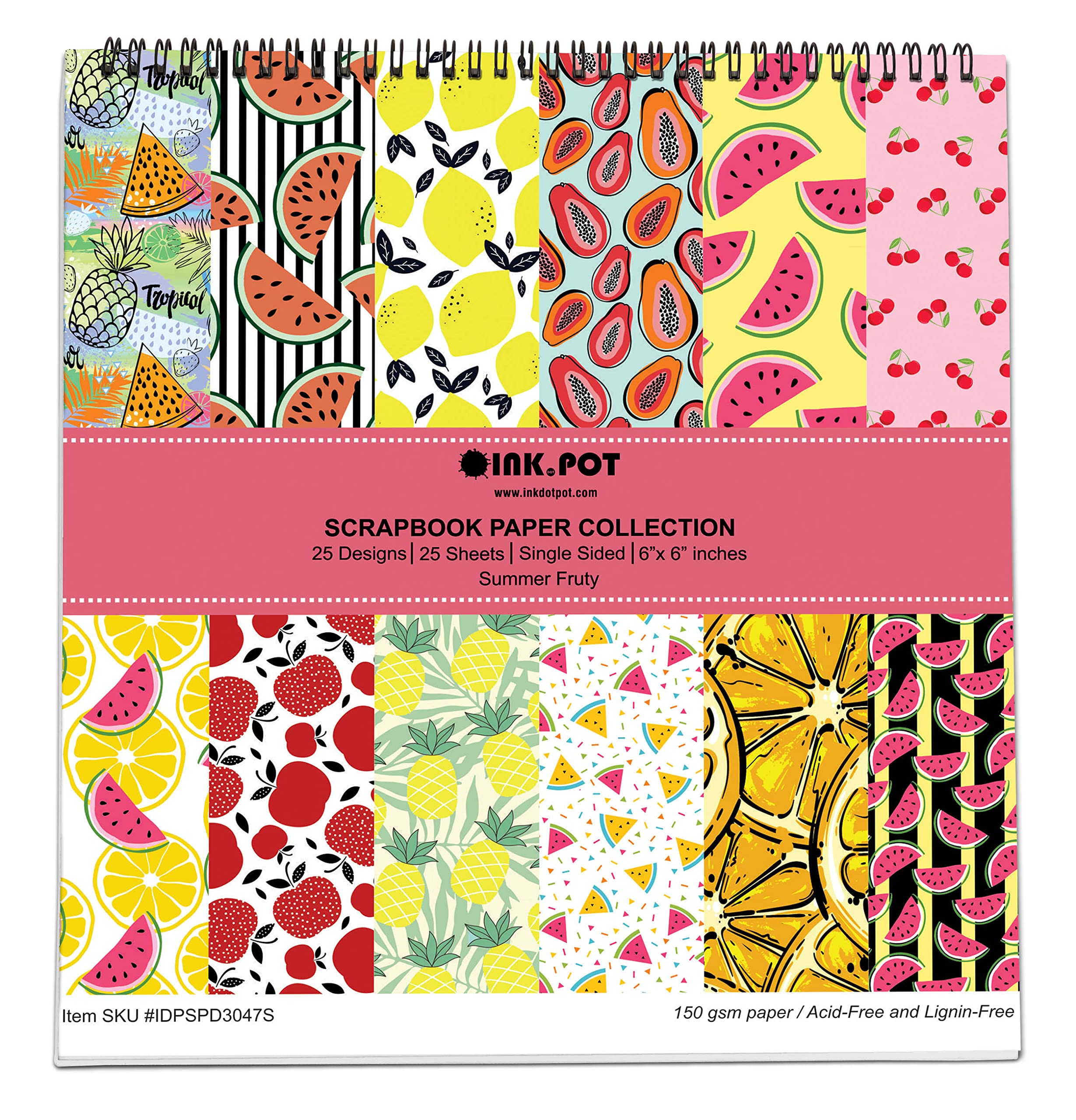 25 Sheets Summer Fruit Scrapbook Paper Pad 6x6 Inch | Single-Sided Colorful Cardstock for DIY Scrapbooking, Card Making, Journaling & Craft Projects | Perfect for Summer-Themed Albums, Greeting Cards & Decorative Backgrounds