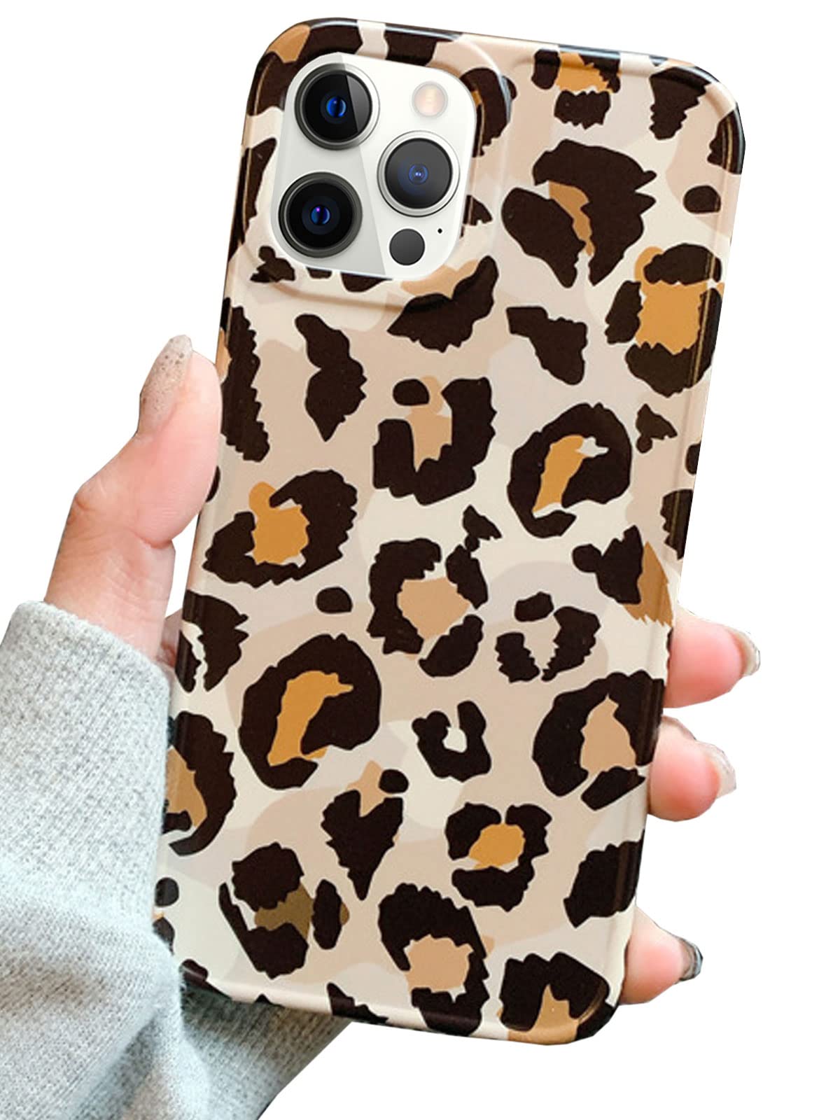 J.West Leopard Print iPhone 12 Pro Max Case (6.7 inch) - Fashion Soft Protective Cover with Cute Frame Design | Perfect for Women's Style, Everyday Protection & Trendy Phone Accessories