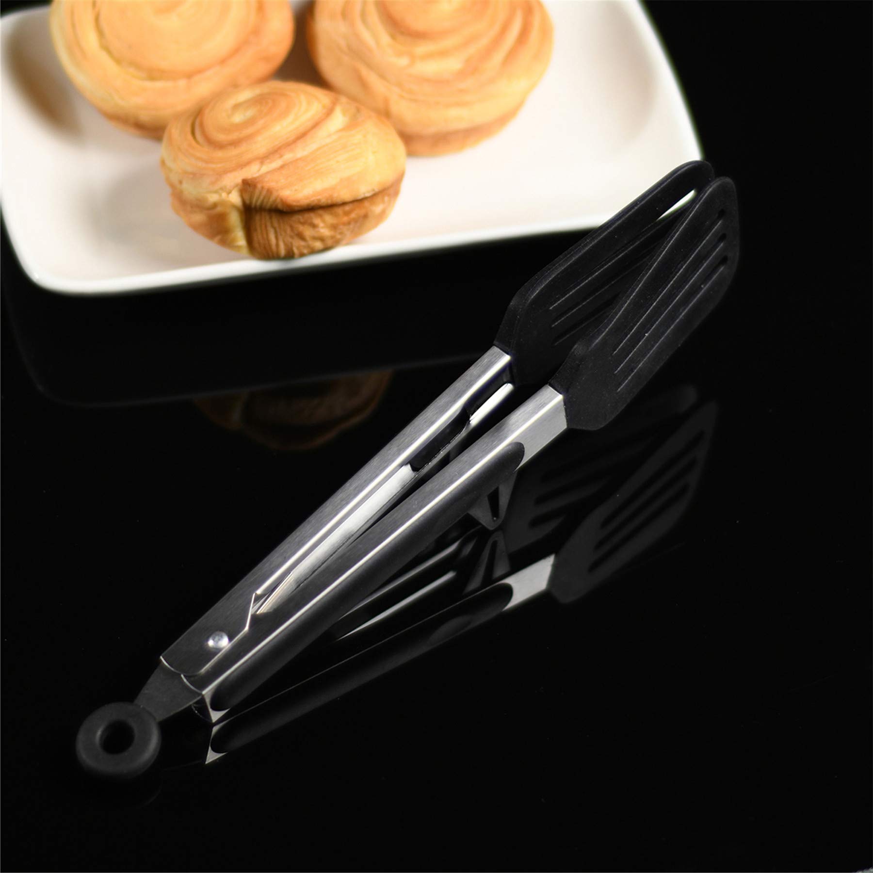 2PCS Stainless Steel Locking Kitchen Food Tongs with Non-Slip Silicone Tips (9
