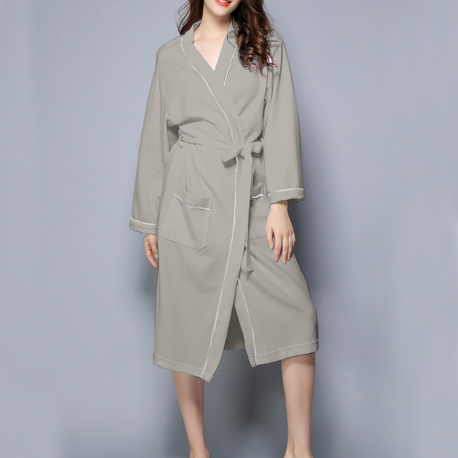 Women's Soft Knit Waffle Bathrobe - Knee Length Terry Cloth Robe with Long Sleeves | Cozy After Shower, Spa & Lounge Wear for Relaxation at Home