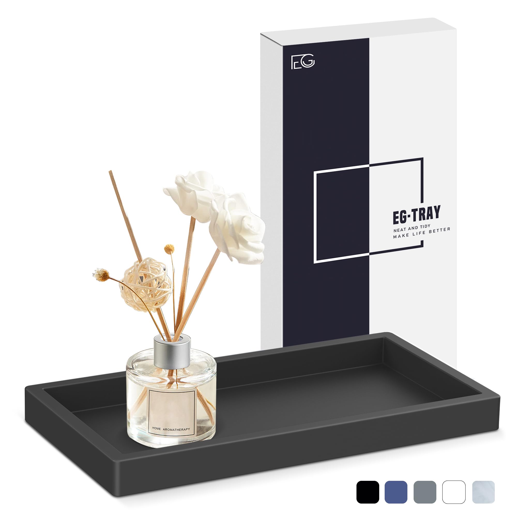 EGWON Shatterproof Silicone Bathroom Vanity Tray - Thick Non-Slip Soap Dispenser & Perfume Organizer for Sink Counter, Toilet Tank Top, Dresser - Perfect for Bathroom, Bedroom & Vanity Organization
