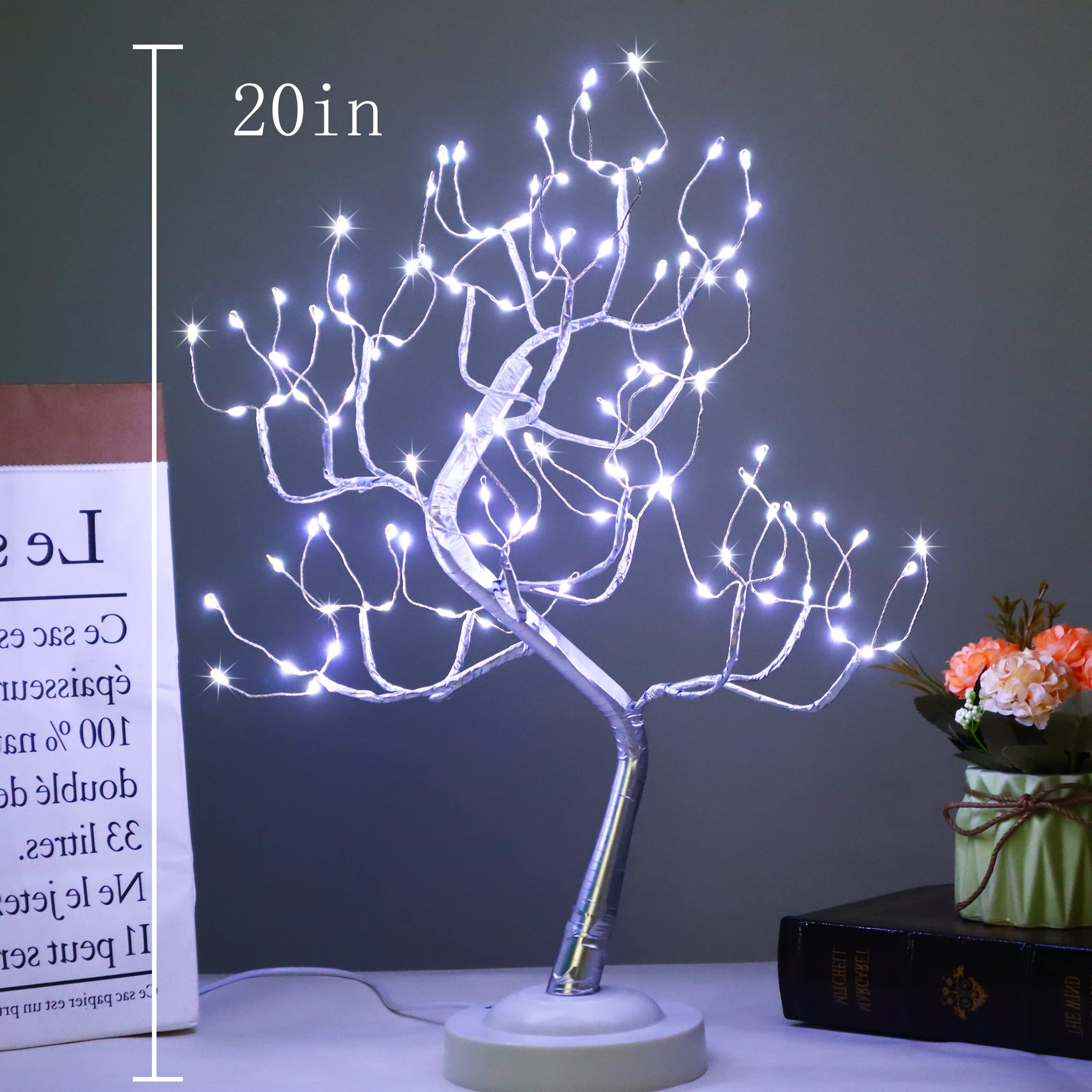108 LED Fairy Tree Lamp - Cool White Miniature Lighted Tree with Music Modes, USB/Battery Powered 20