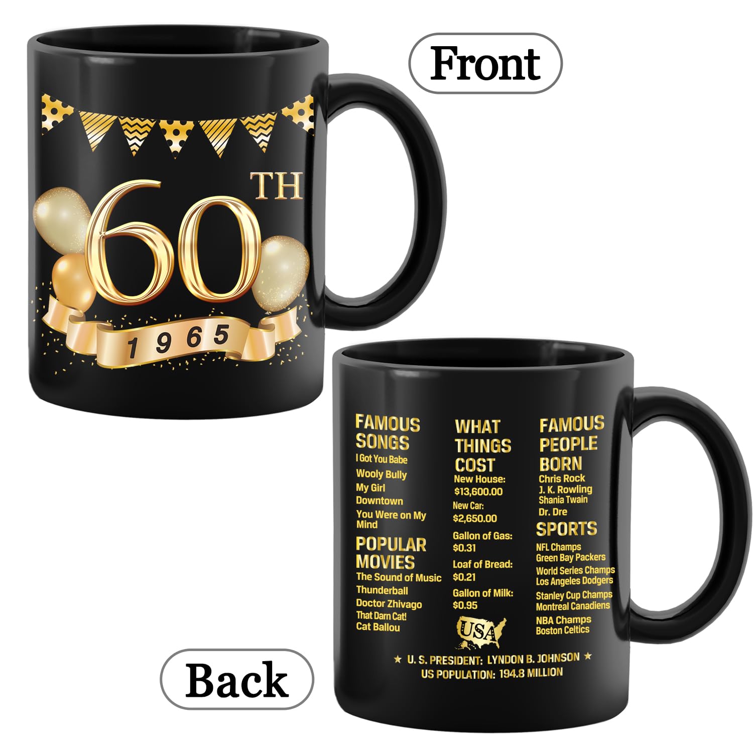 60th Birthday Gifts for Men & Women - Unique 1965 Themed Presents for 60 Year Olds - Funny & Sentimental Coffee Mug Gift Idea - Perfect for Dad, Mom, Husband, Wife Celebrating 60th Milestone (Great for Birthday Parties, Retirement Celebrations & Anniversary Gifts)
