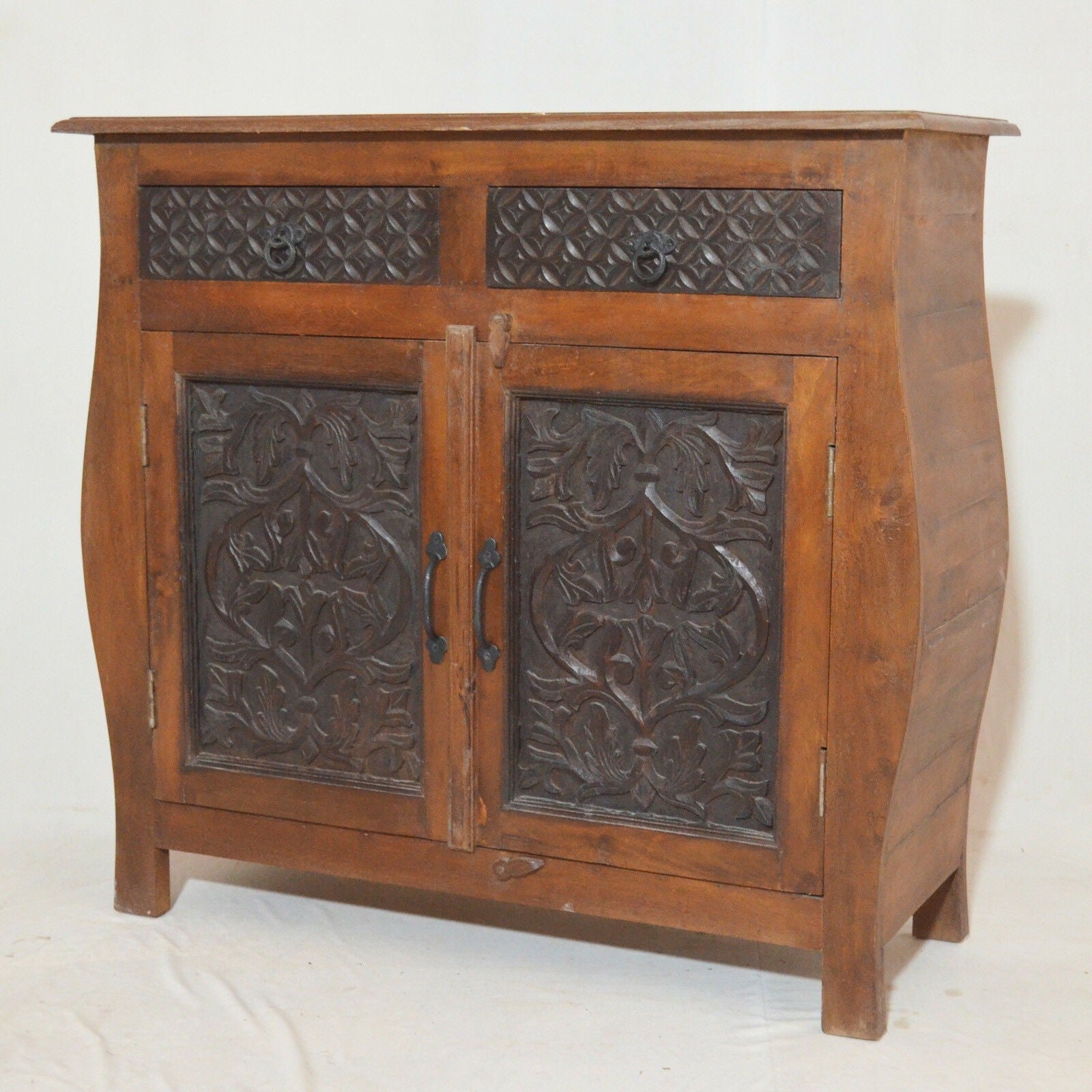 French Colonial Hand Carved Solid Wood Sideboard - Antique Brown Buffet Cabinet for Dining Room, Living Room & Entryway Storage
