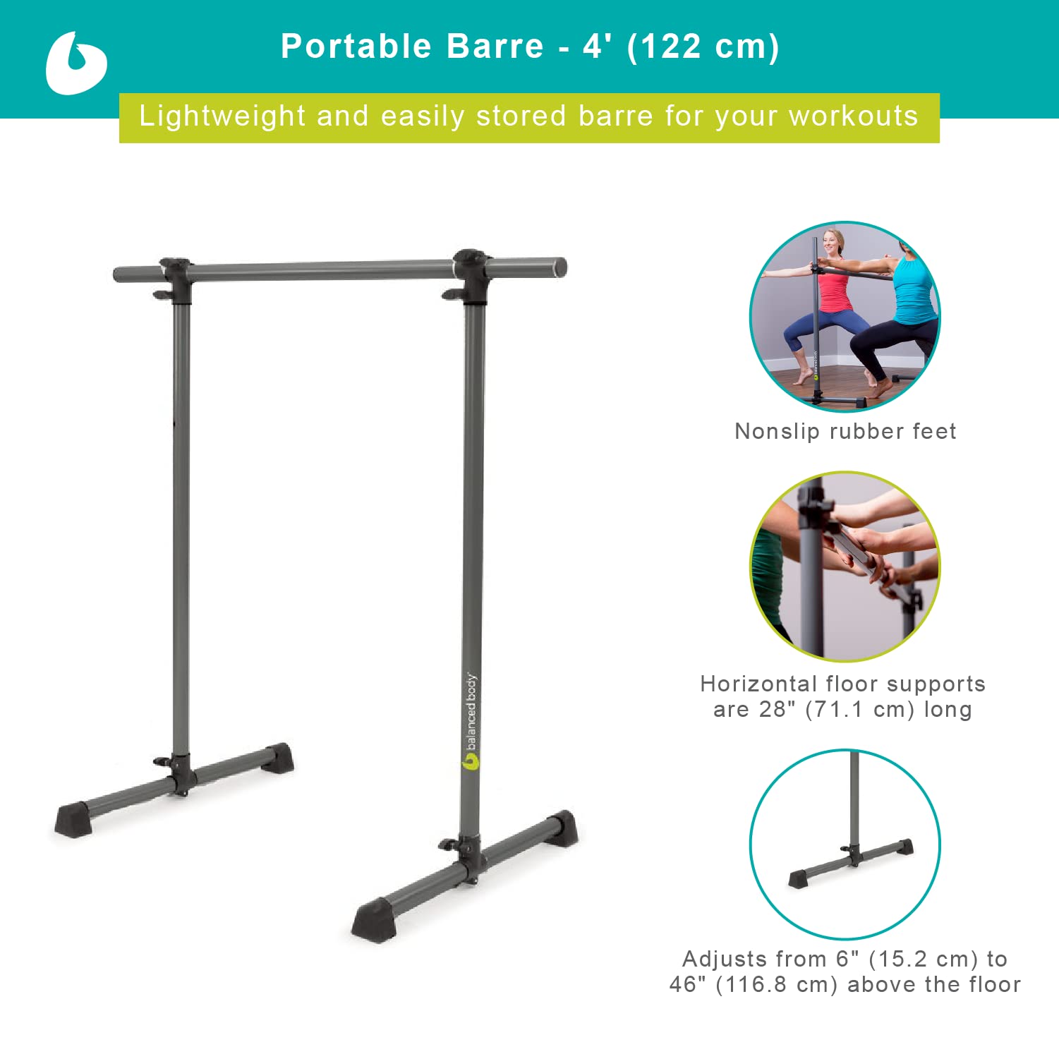Balanced Body® Portable Barre - Lightweight & Adjustable Ballet Barre for Home Dance Workouts | Perfect for Ballet, Yoga, Pilates & Fitness Training