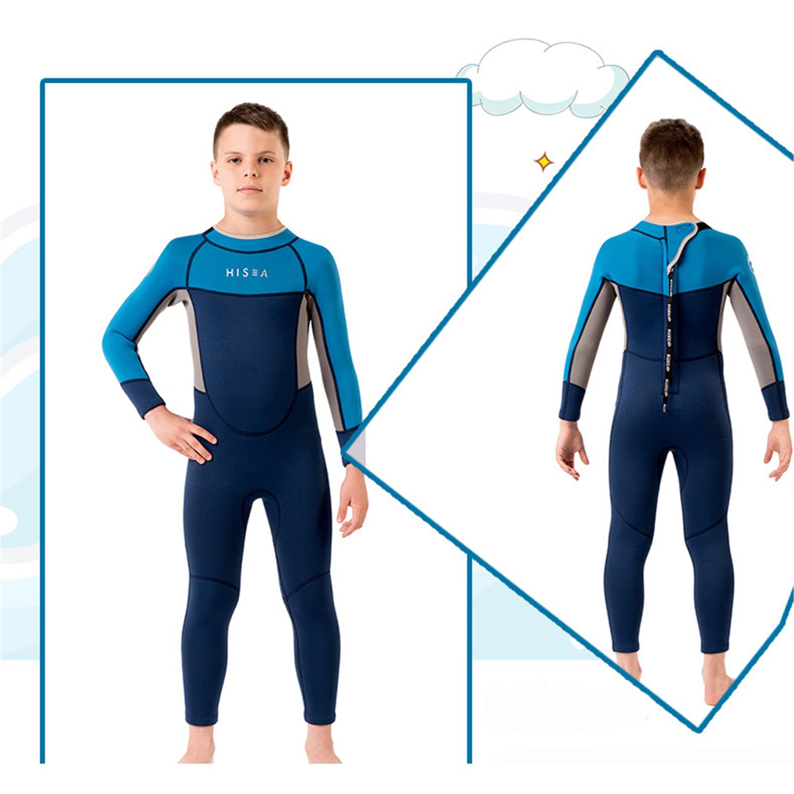 2.5mm Neoprene Kids Wetsuit for Swimming, Diving & Surfing | Thermal UV Protection One-Piece Swimsuit for Boys & Girls Ages 2-11 | Perfect for Beach, Pool & Water Sports (Blue)