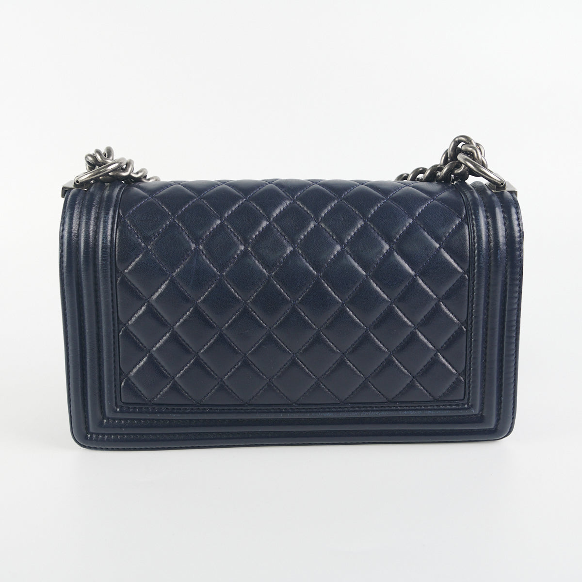 Chanel Boy Old Medium Lambskin Navy Blue Leather Handbag - Luxury Designer Shoulder Bag for Women, Perfect for Evening Parties & Special Occasions