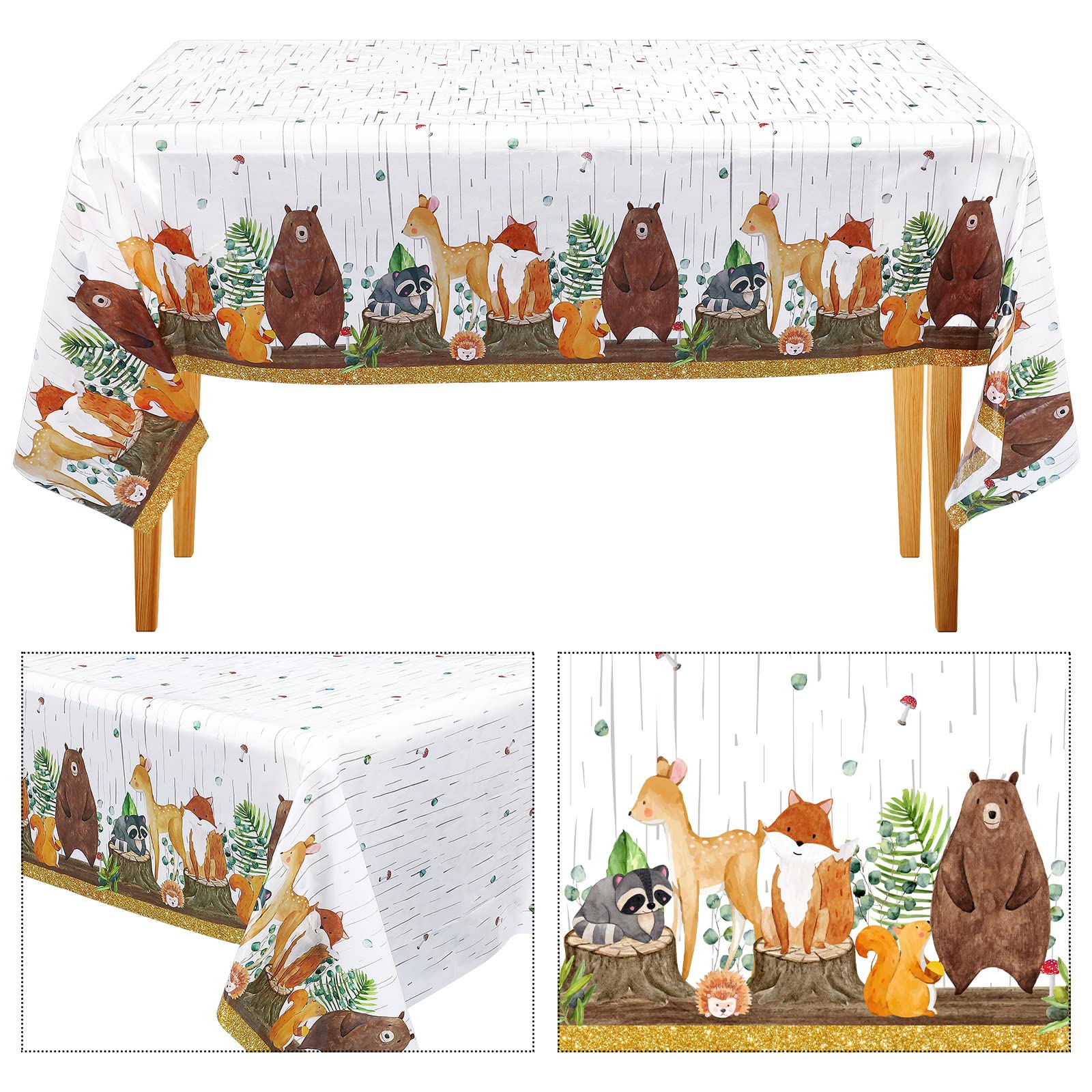Dianelhall 3-Piece Woodland Tablecloth Set - Forest Animals Baby Shower Decorations, Cute Woodland Theme Table Covers for Boys Baby Shower Party, Birthday, Nursery Decor & Outdoor Picnic