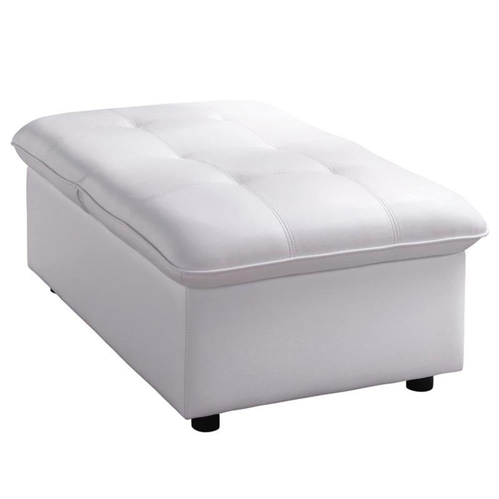 Furniture of America Kamala Faux Leather Tufted Futon Chair in White - Convertible Sleeper Sofa for Small Spaces, Living Room, Bedroom & Office