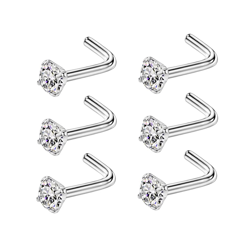 FANSING L-Shaped Nose Studs for Women & Men - Surgical Steel Nostril Piercing Jewelry with Cubic Zirconia - Hypoallergenic Nose Ring for Everyday Wear & Special Occasions