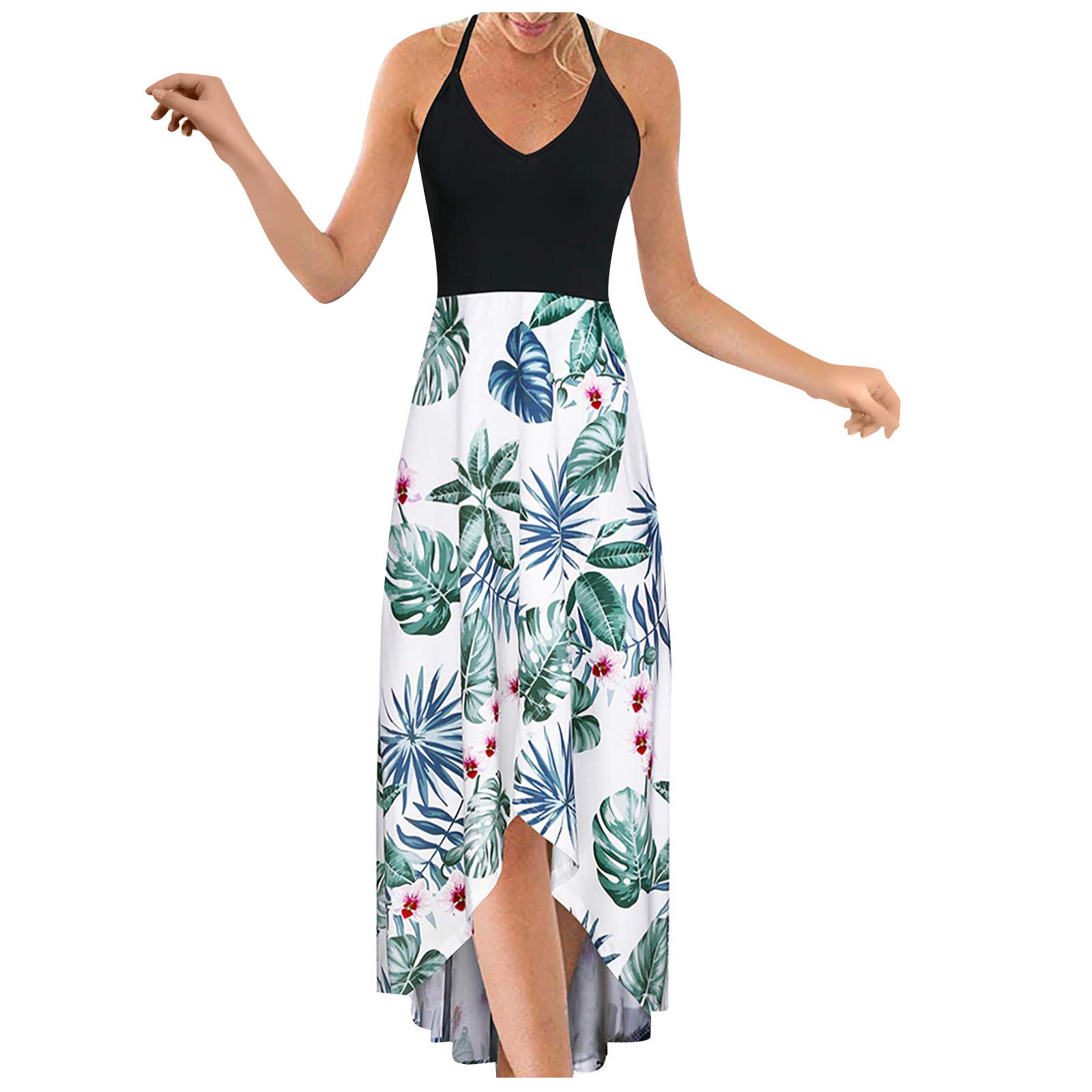 ONHUON Women's Boho Tie Dye Maxi Dress - Sleeveless V-Neck Loose Fit Plus Size Long Dress for Summer Beach Vacation, Music Festival & Casual Outings