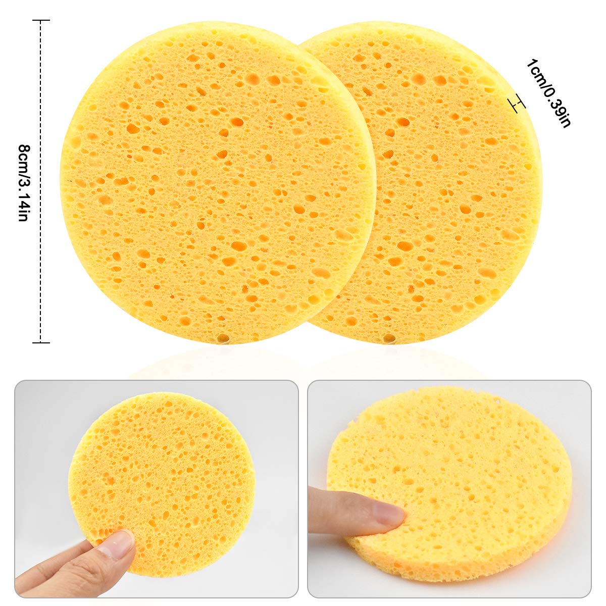10 Pcs Biodegradable Cellulose Facial Sponges - Gentle Makeup Remover & Cleansing Pads for Face Washing, SPA Massage & Makeup Removal - Soft Round Yellow Beauty Sponges for Daily Skincare & Travel