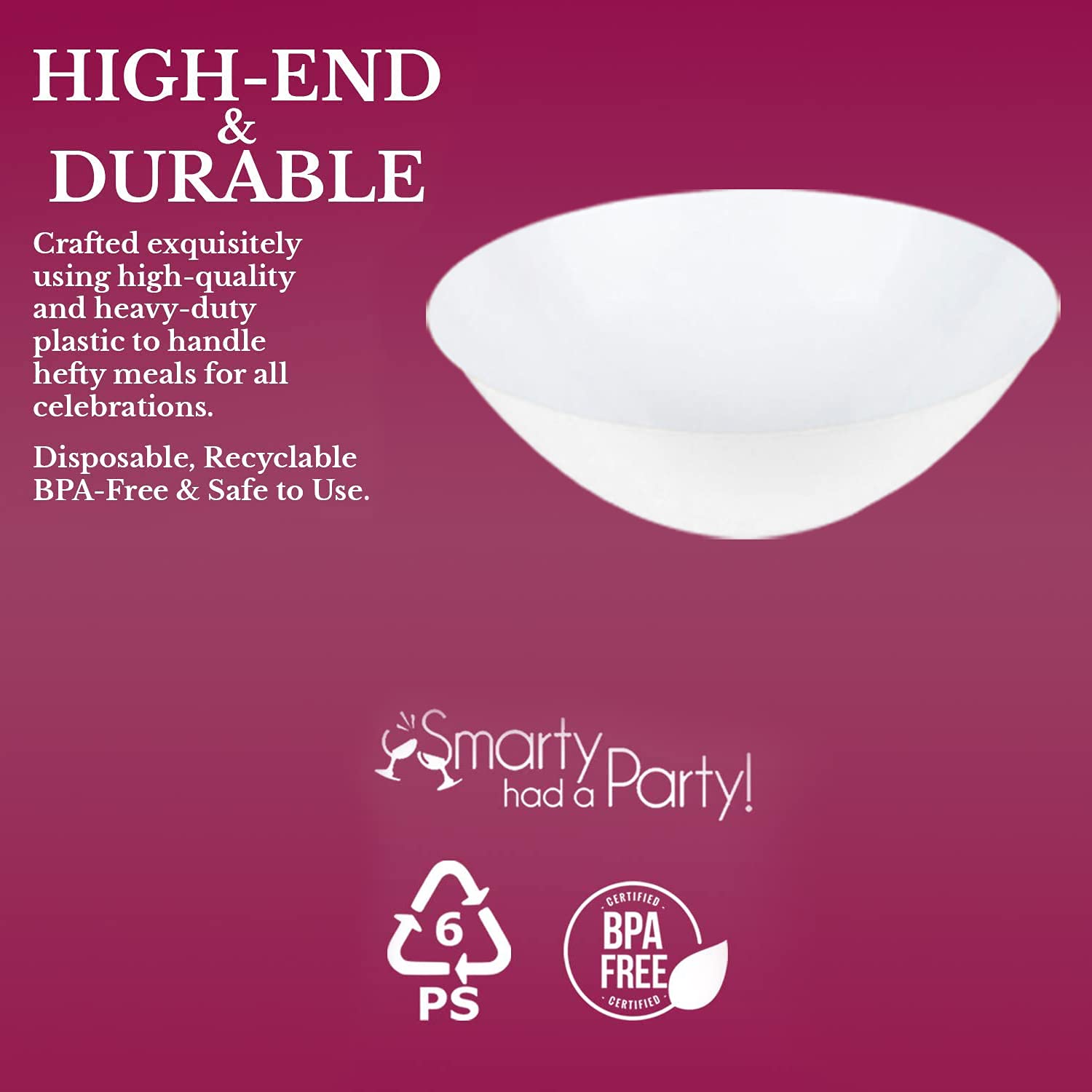 Eco-Friendly Disposable Plastic Plates with Elegant Rim Design - Bulk Round Dinnerware for Wedding, Birthday Party & Special Events (White, 16oz Soup Bowls, Pack of 120) - Perfect for Catering, Picnics & Outdoor Gatherings
