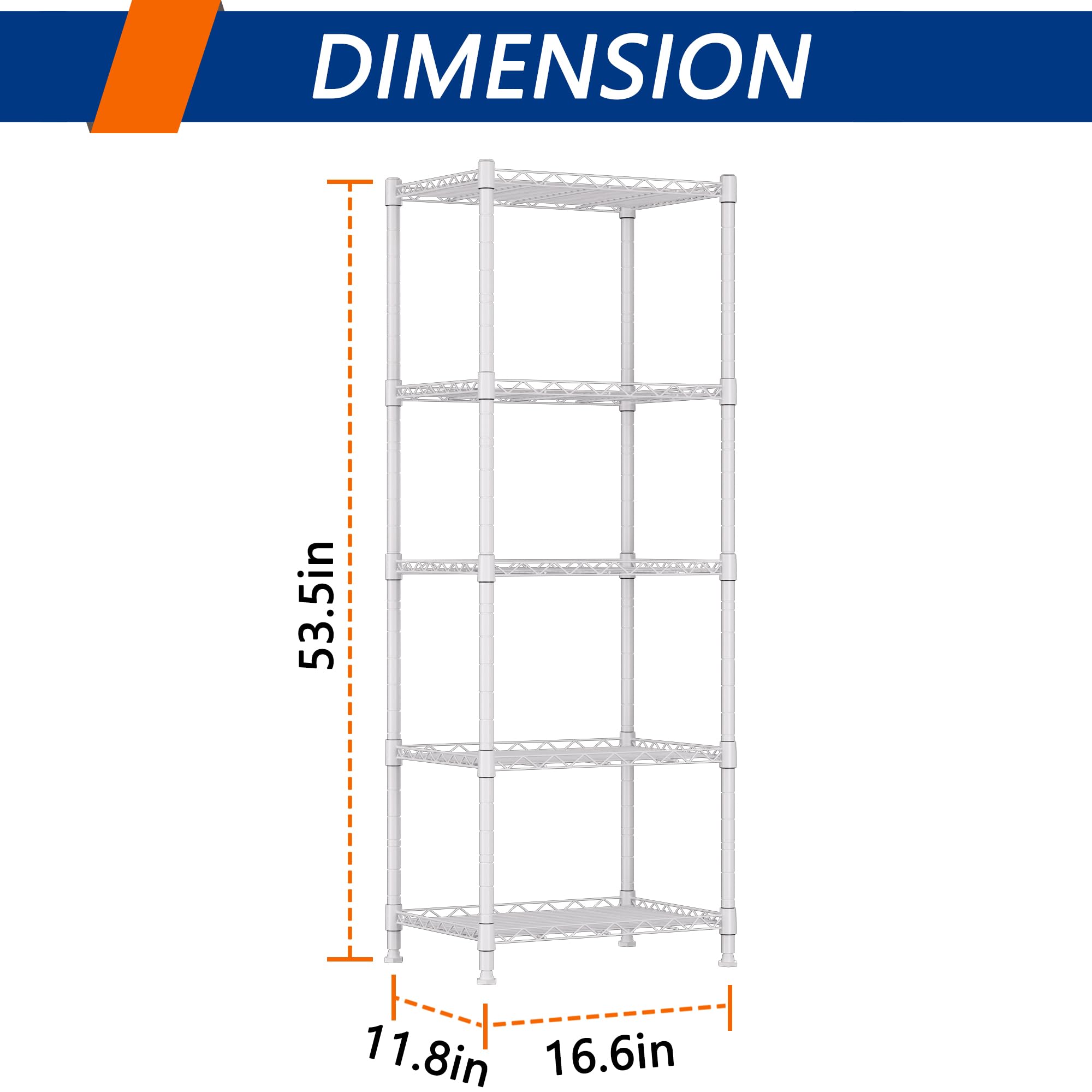 REGILLER 5-Tier Adjustable Metal Wire Shelving Unit - 11.8