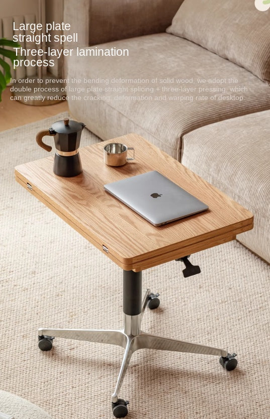 Solid Oak Wood Lift-Top Modern Coffee Table - Adjustable Height for Living Room, Home Office, and Small Spaces