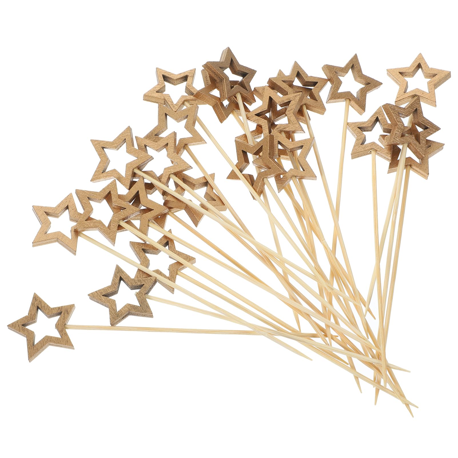 50pcs Christmas Star Wooden Cocktail Picks - Bamboo Appetizer Toothpicks for Holiday Parties, Fruit Skewers & Festive Drinks - Perfect for Christmas Decorations, Cocktail Garnishes & Dessert Presentations