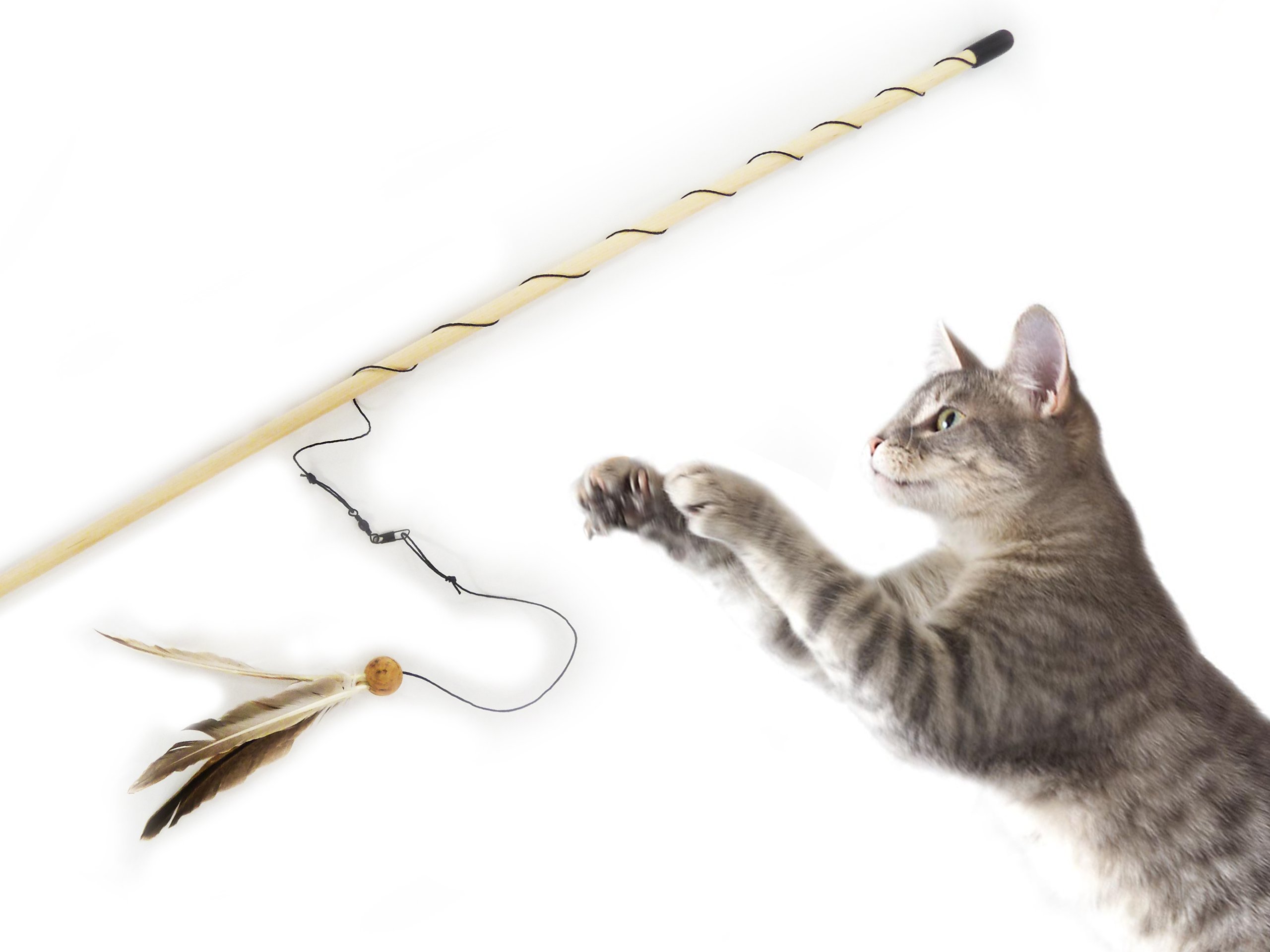 Freddy's Feather Wand Interactive Cat Toy - Natural Duck Feather & Cork Ball for Indoor Cats | Eco-Friendly, Safe, USA-Made Cat Teaser | Encourages Exercise & Play | Perfect for Bonding, Hunting Simulation & Active Playtime