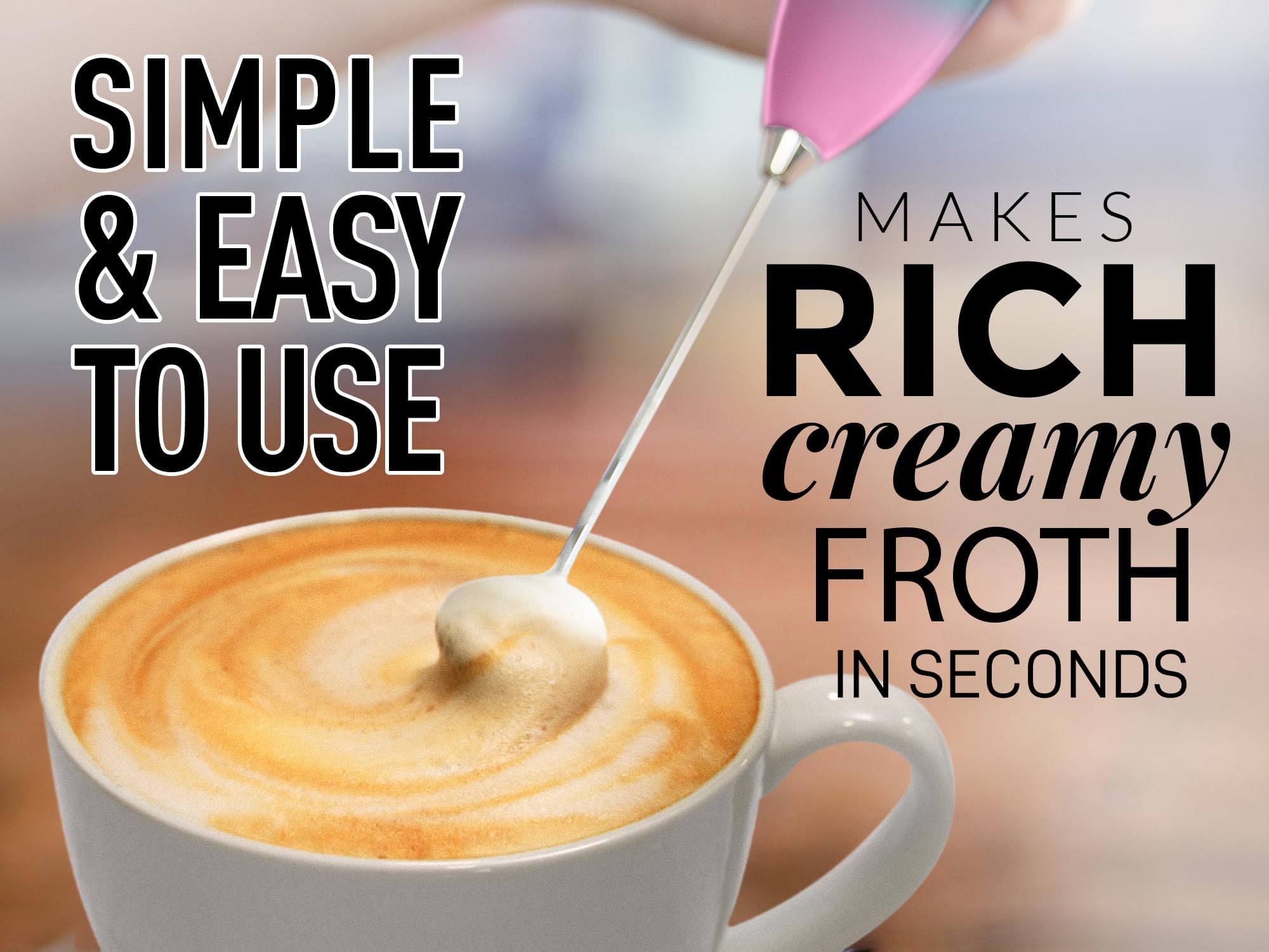 Zulay Premium Handheld Milk Frother with Upgraded Titanium Motor - Electric Whisk for Coffee, Latte, Cappuccino, Matcha, Hot Chocolate & Frappe - Mini Mixer & Foam Maker for Home, Office & Coffee Shops - Bubblegum Pink