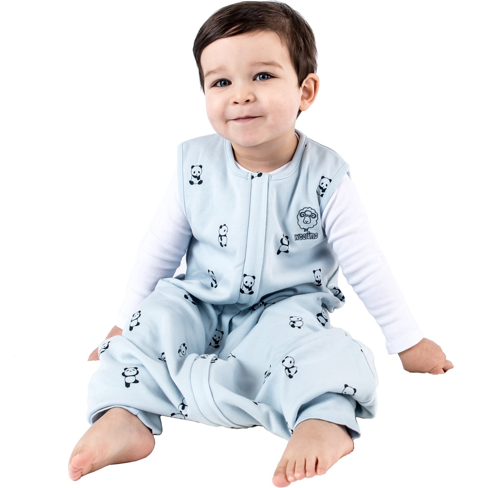 Woolino 4 Season Baby Sleep Sack with Feet - Breathable Australian Merino Wool & Organic Cotton - 6-18 Months - Panda Design - Perfect for Nursery, Daycare & Travel